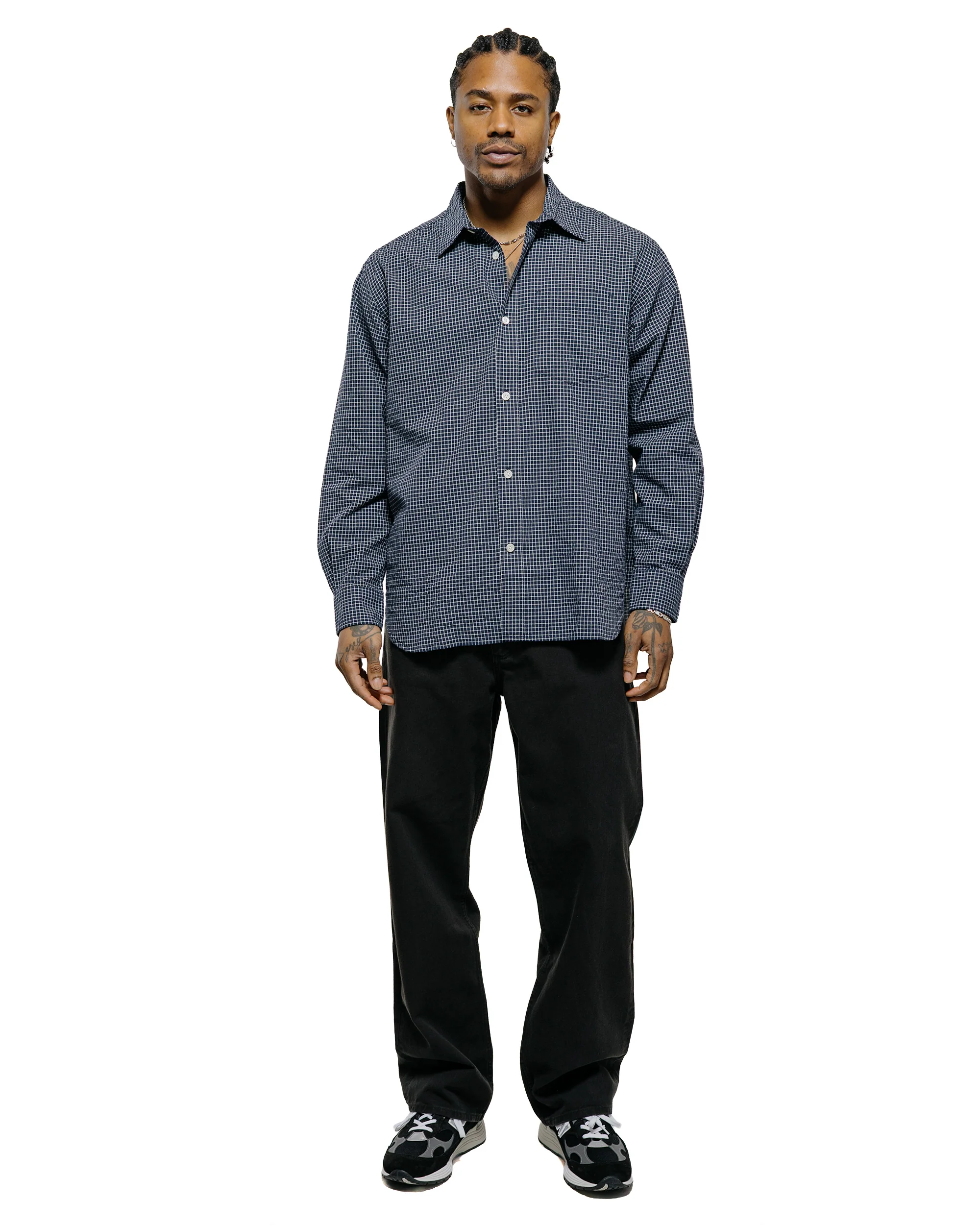 Norse Projects Espevik Check Oversized Shirt Dark Navy - Image 4