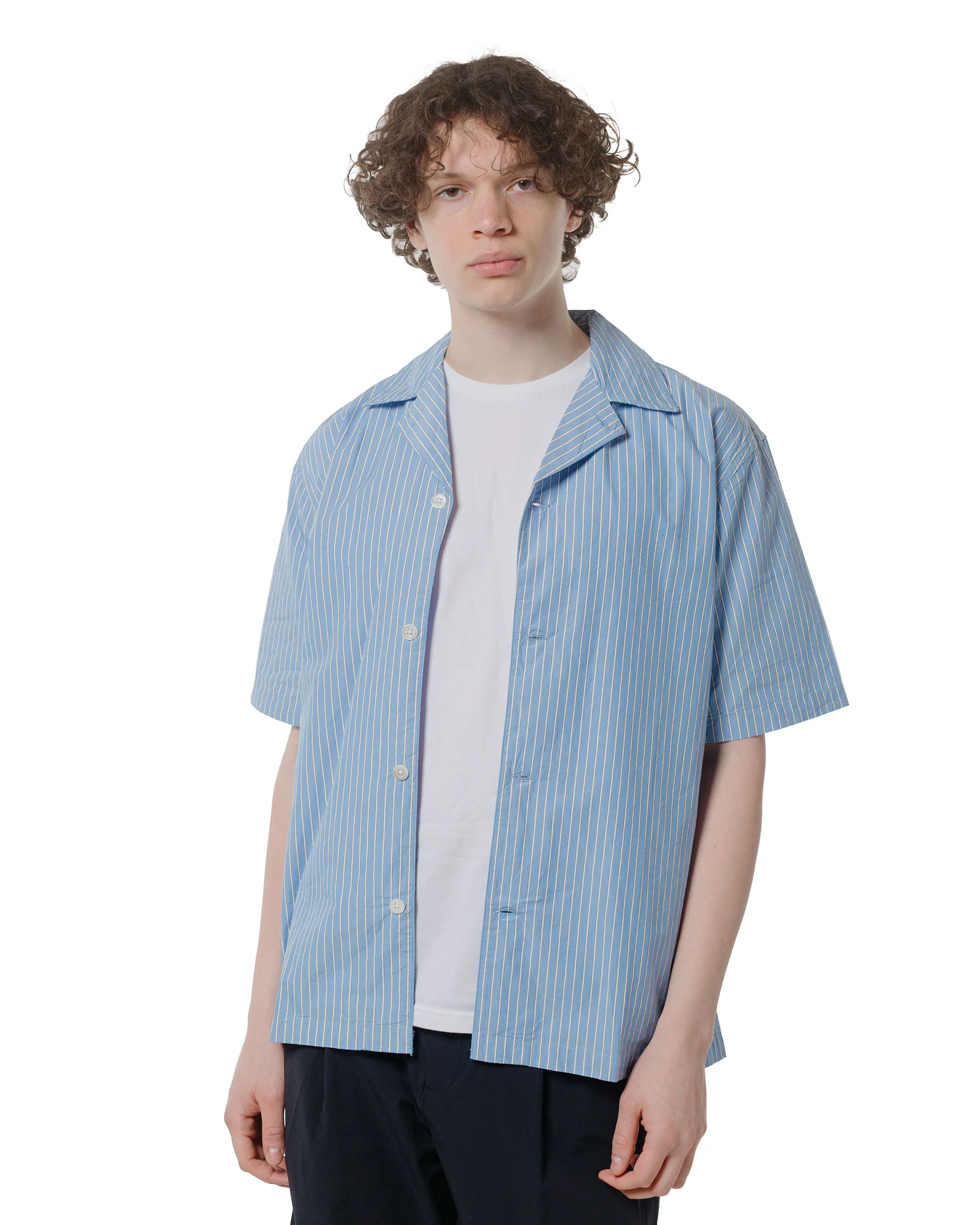 Norse Projects Mads Poplin Stripe SS Navy - Image 2