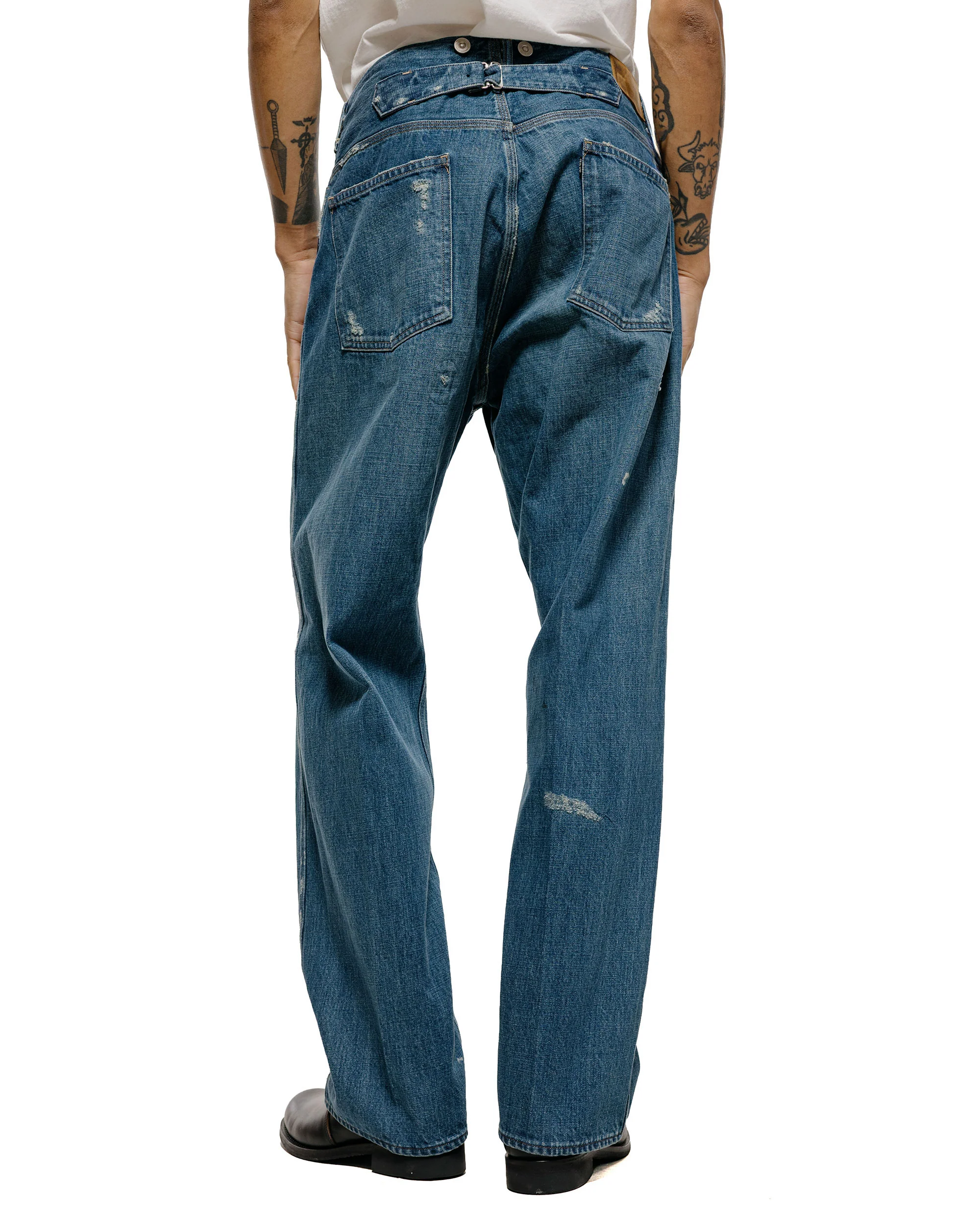 Old Joe Beltless Waist Jean Trouser"990" (Scar Face & Paint) Indigo - Image 3