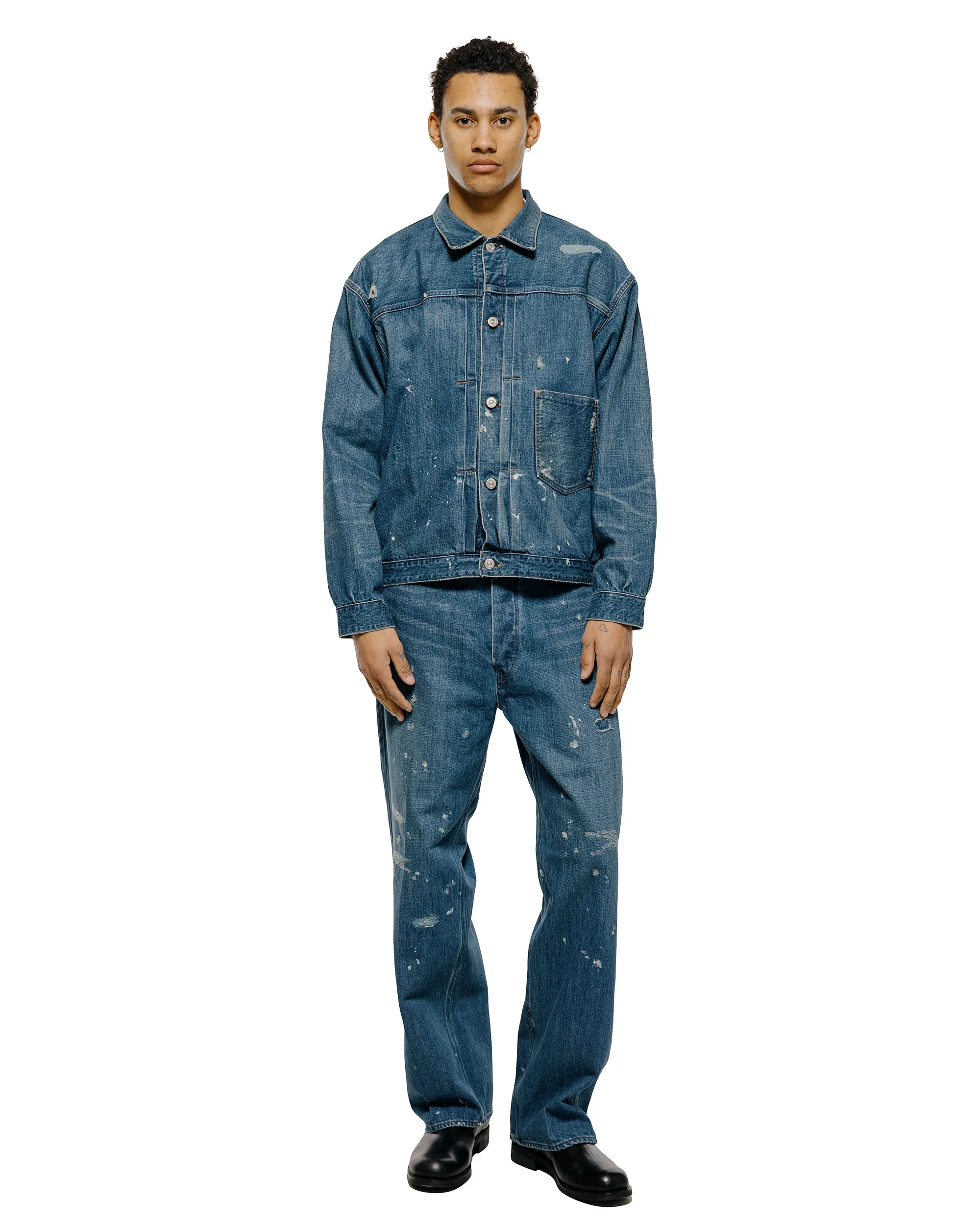 Old Joe Beltless Waist Jean Trouser"990" (Scar Face & Paint) Indigo - Image 4