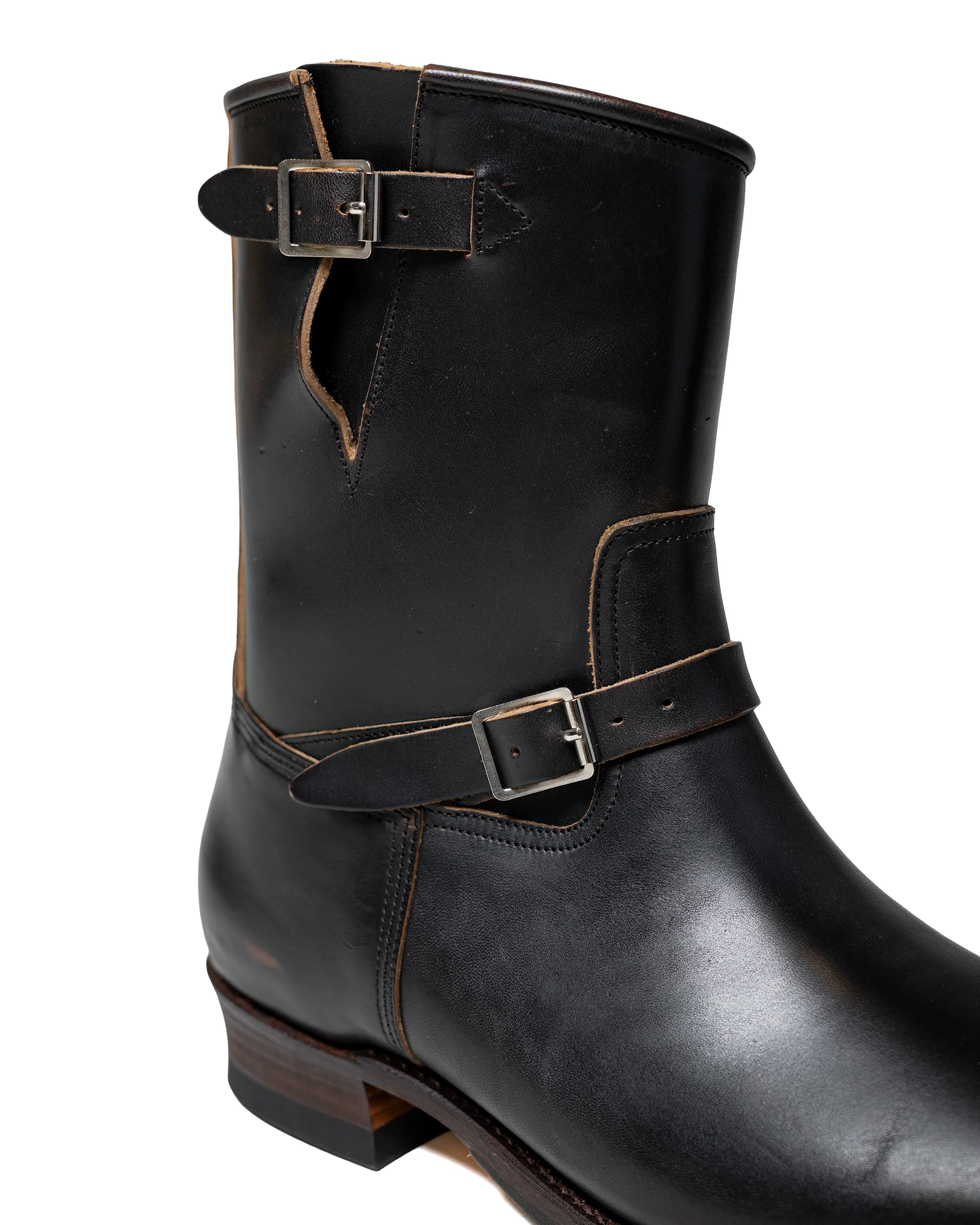 Old Joe 'The Engineer' Artisan Leather Engineer Boots Black Brown Horse Butt - Image 3