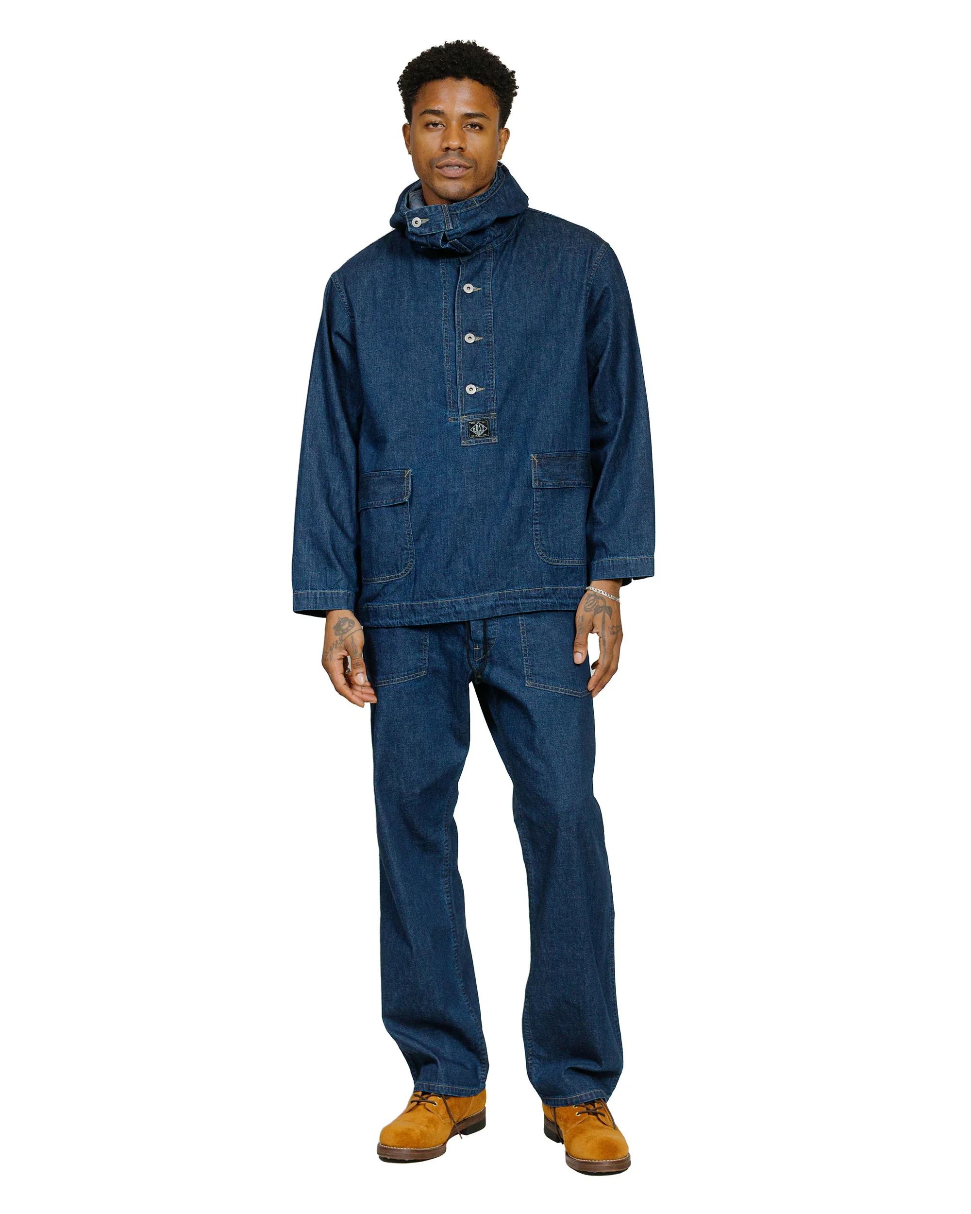 Post O'Alls NAVY Parka Blue Denim w/OD Yellow Stitch Indigo - Image 4