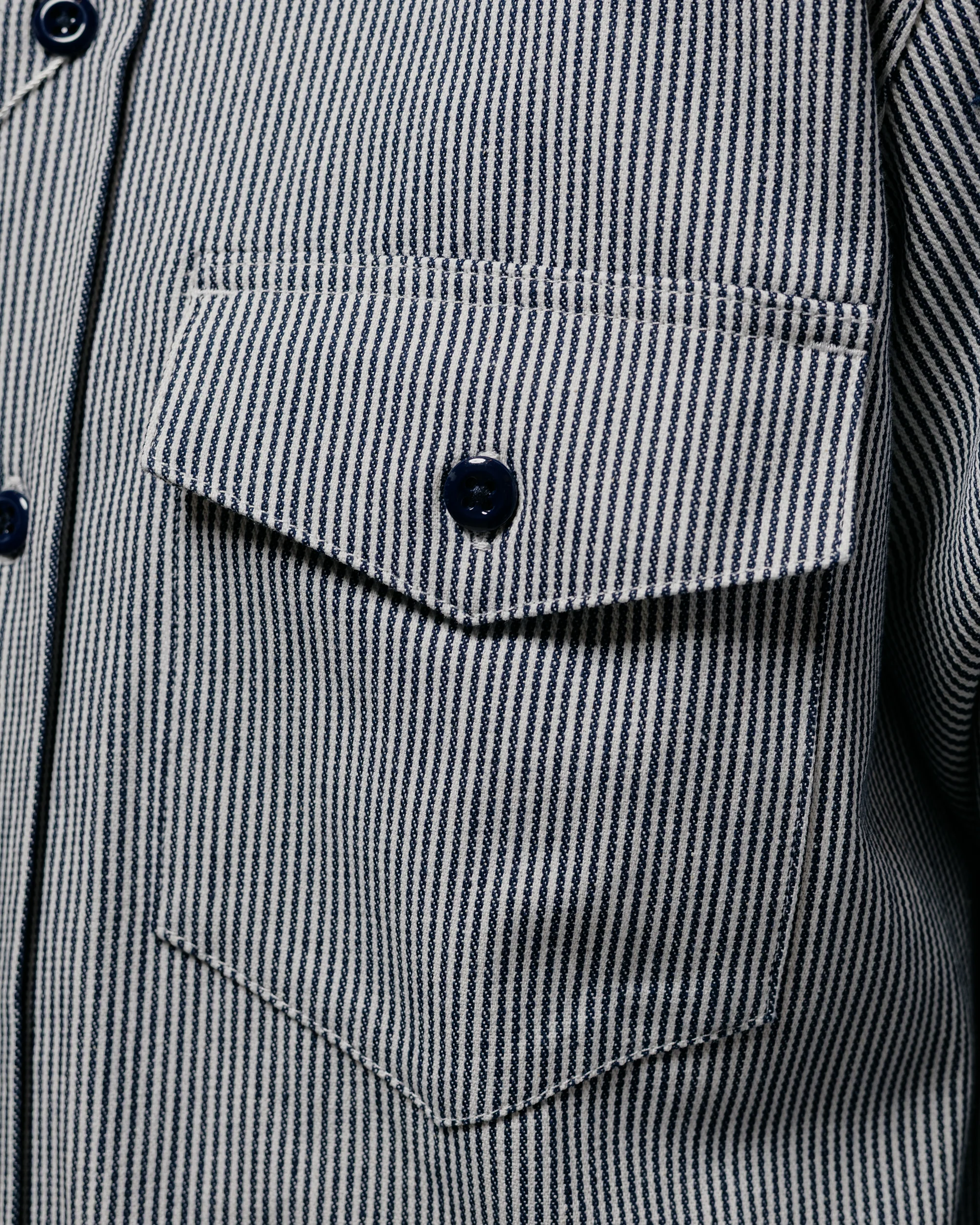 Randy's Garments 1-Pocket Work Shirt 8oz Narrow Stripe Cotton Denim White/Indigo - Image 3