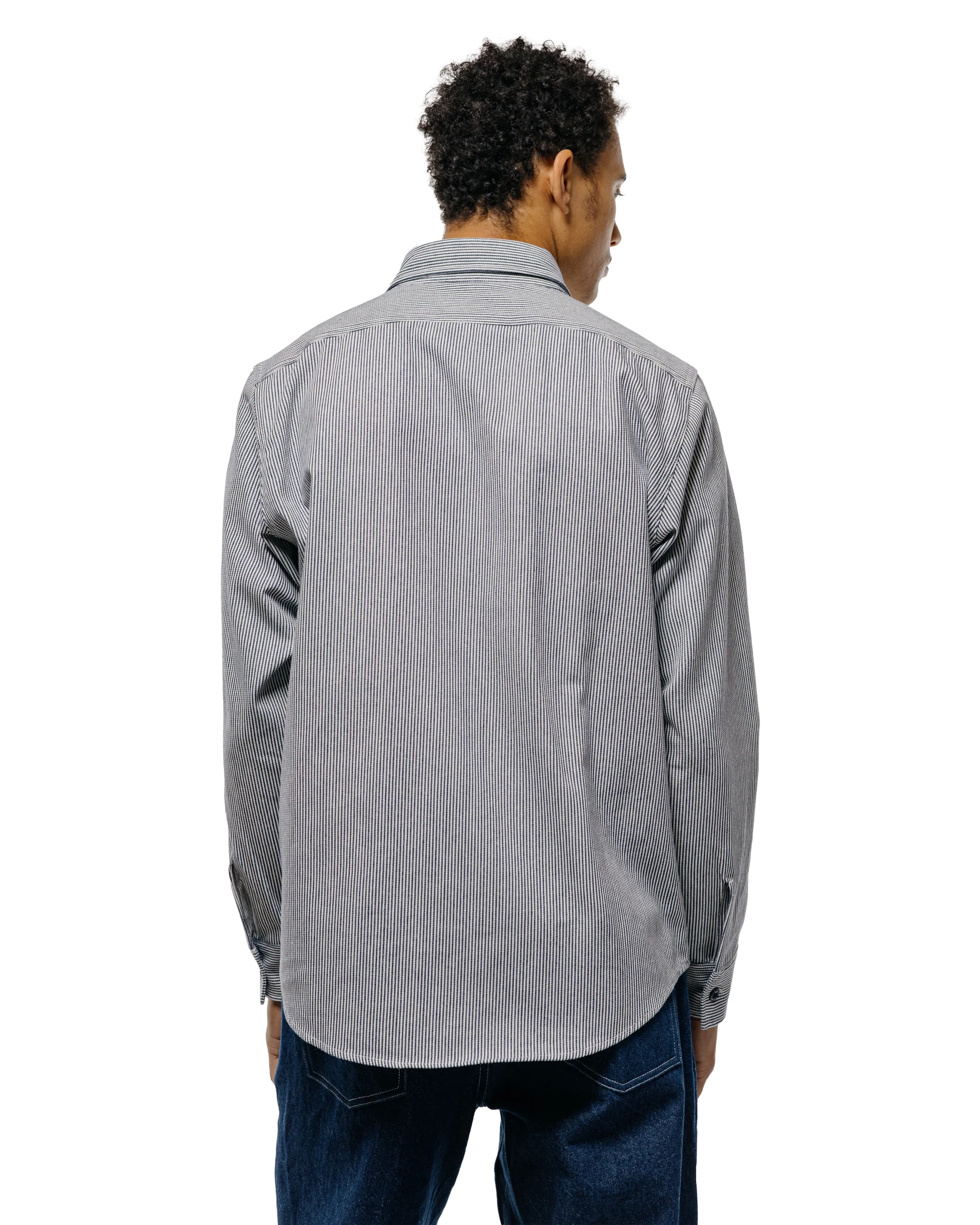Randy's Garments 1-Pocket Work Shirt 8oz Narrow Stripe Cotton Denim White/Indigo - Image 4