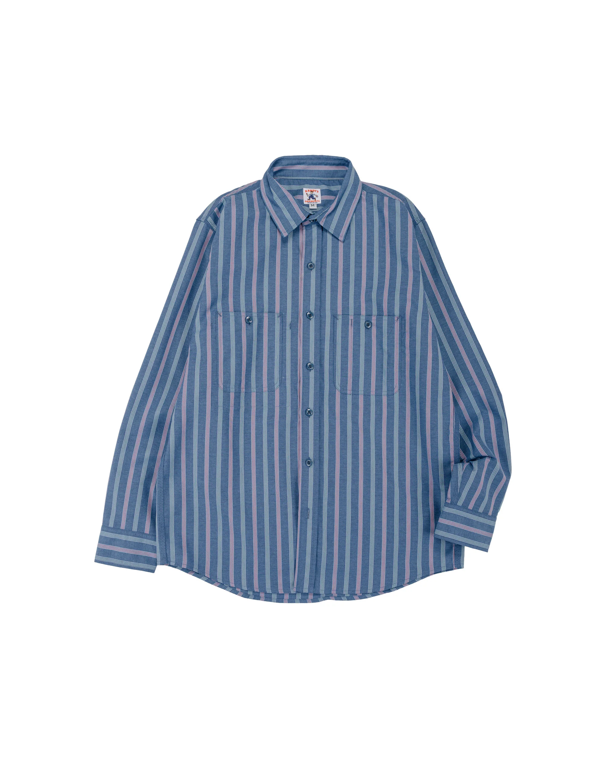 Randy's Garments 3-Pocket Work Shirt Cotton Stripe Jacquard Oxford Cloth Blue