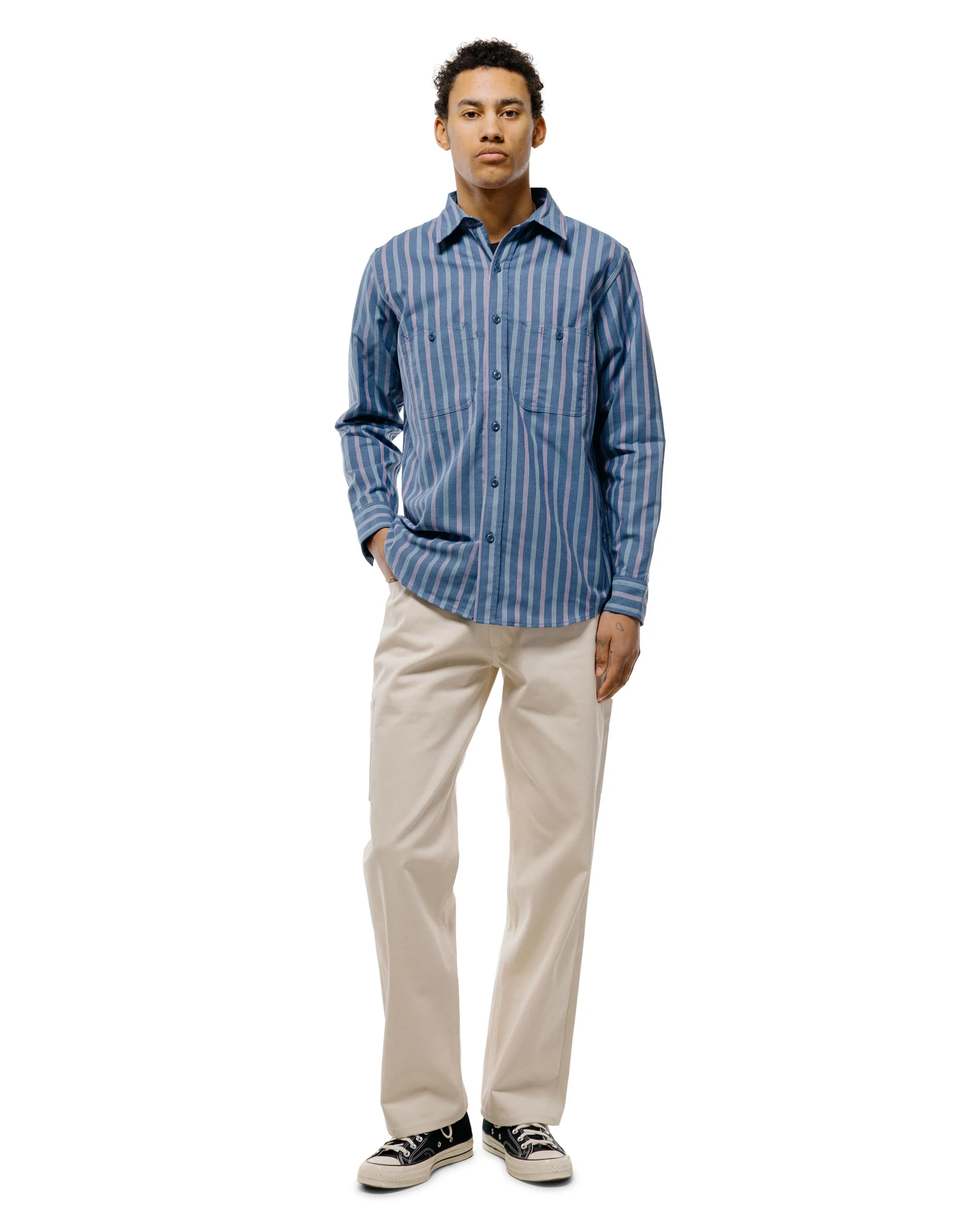 Randy's Garments 3-Pocket Work Shirt Cotton Stripe Jacquard Oxford Cloth Blue - Image 5