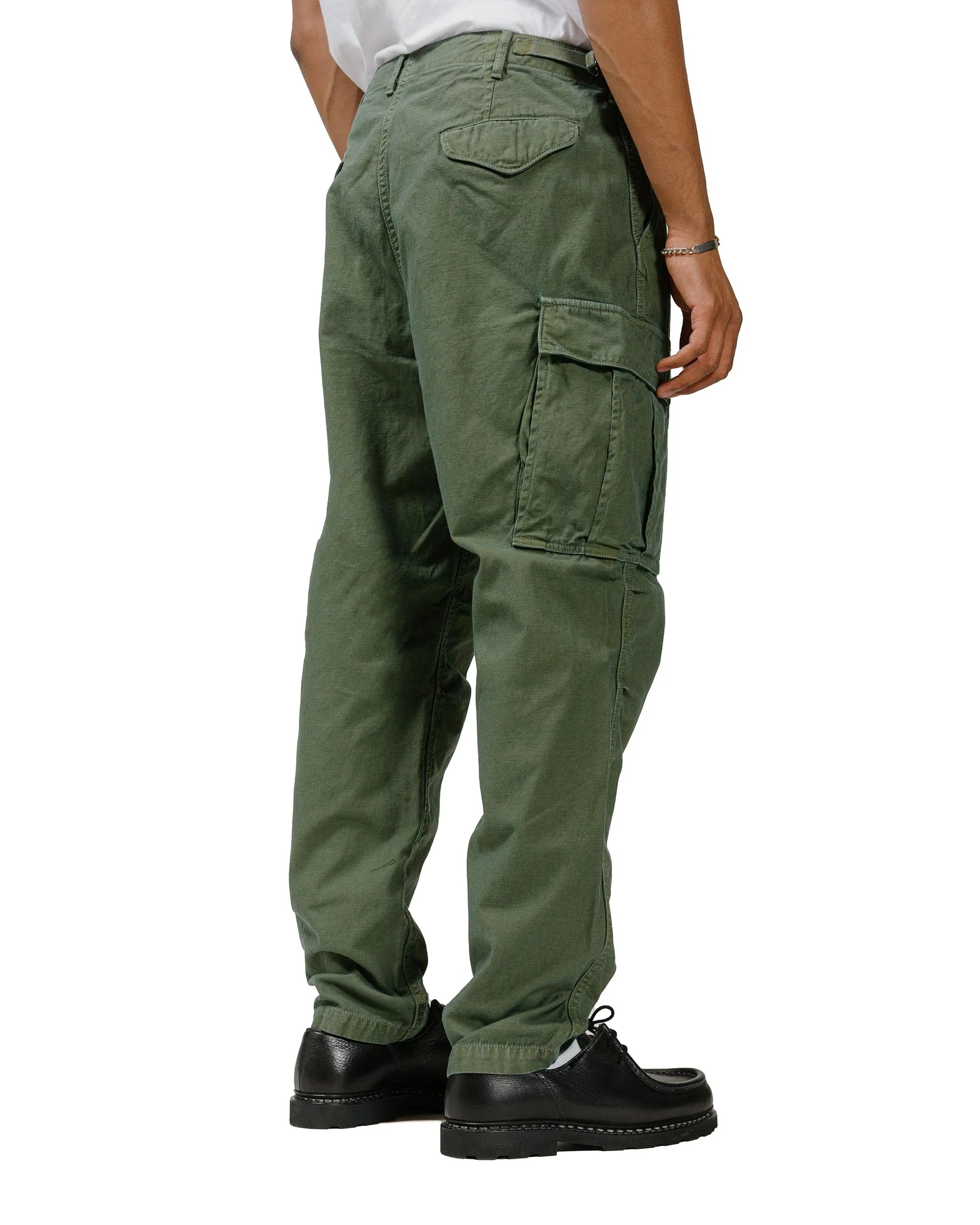 Sage de Cret Lost & Found Cotton/Linen Back Satin Cargo Trouser Olive - Image 3