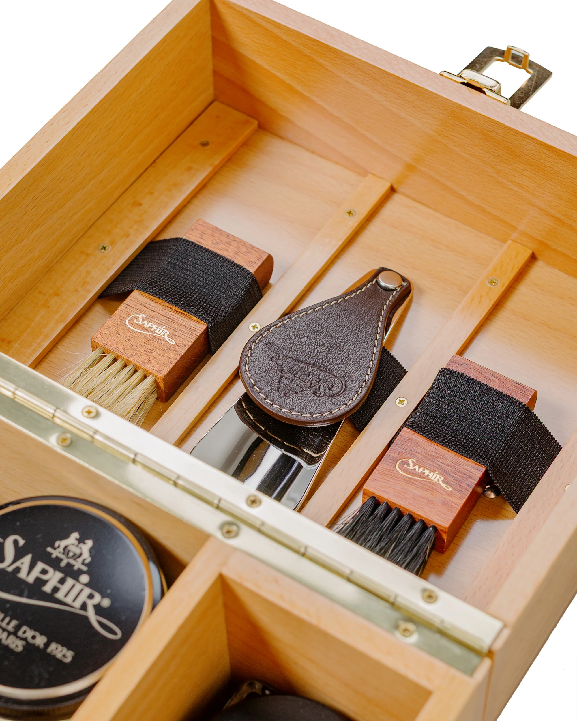 Saphir Groom Box Beech Wood Vegetal Leather - Image 2