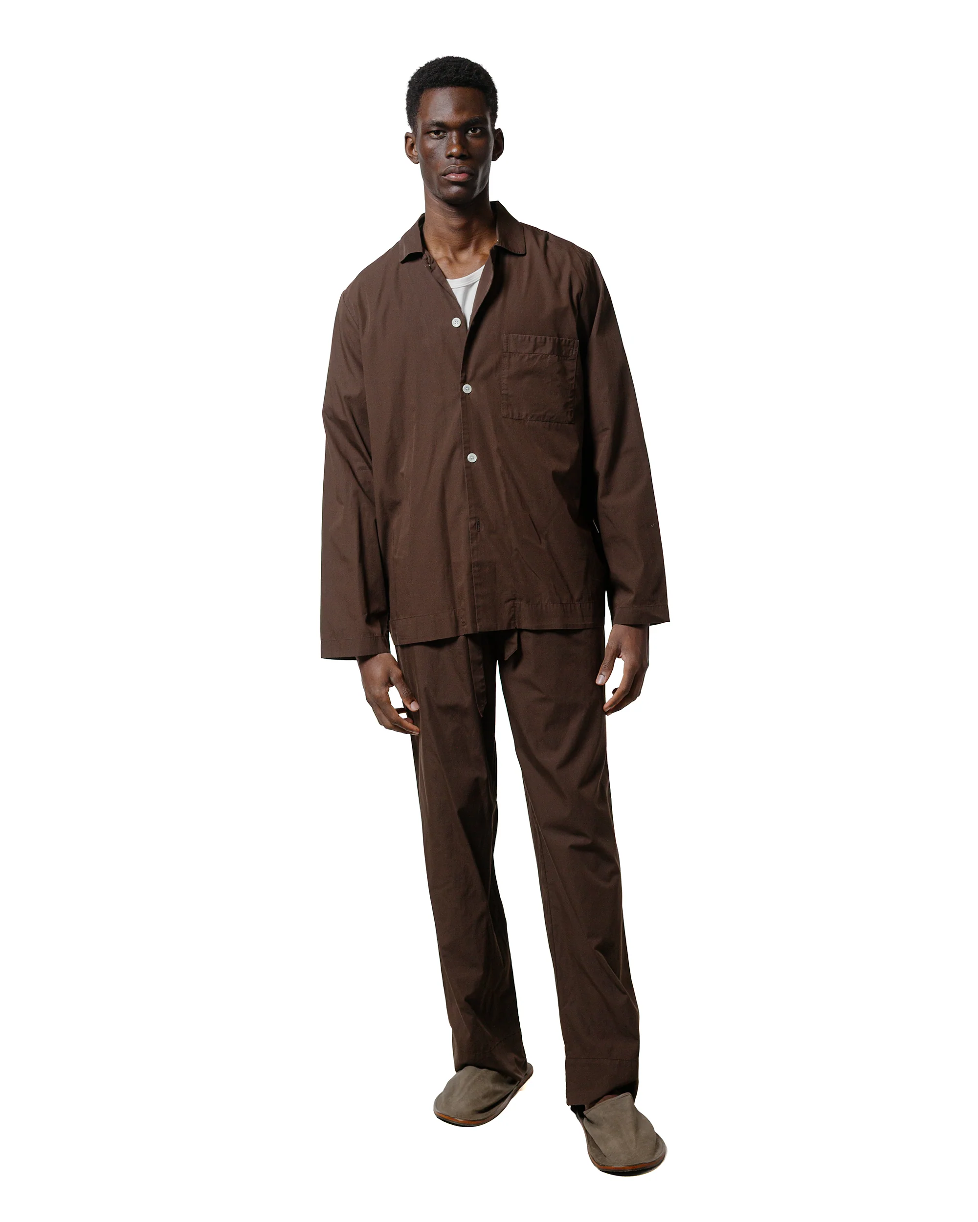 Tekla Poplin Pyjama Shirt Coffee - Image 4