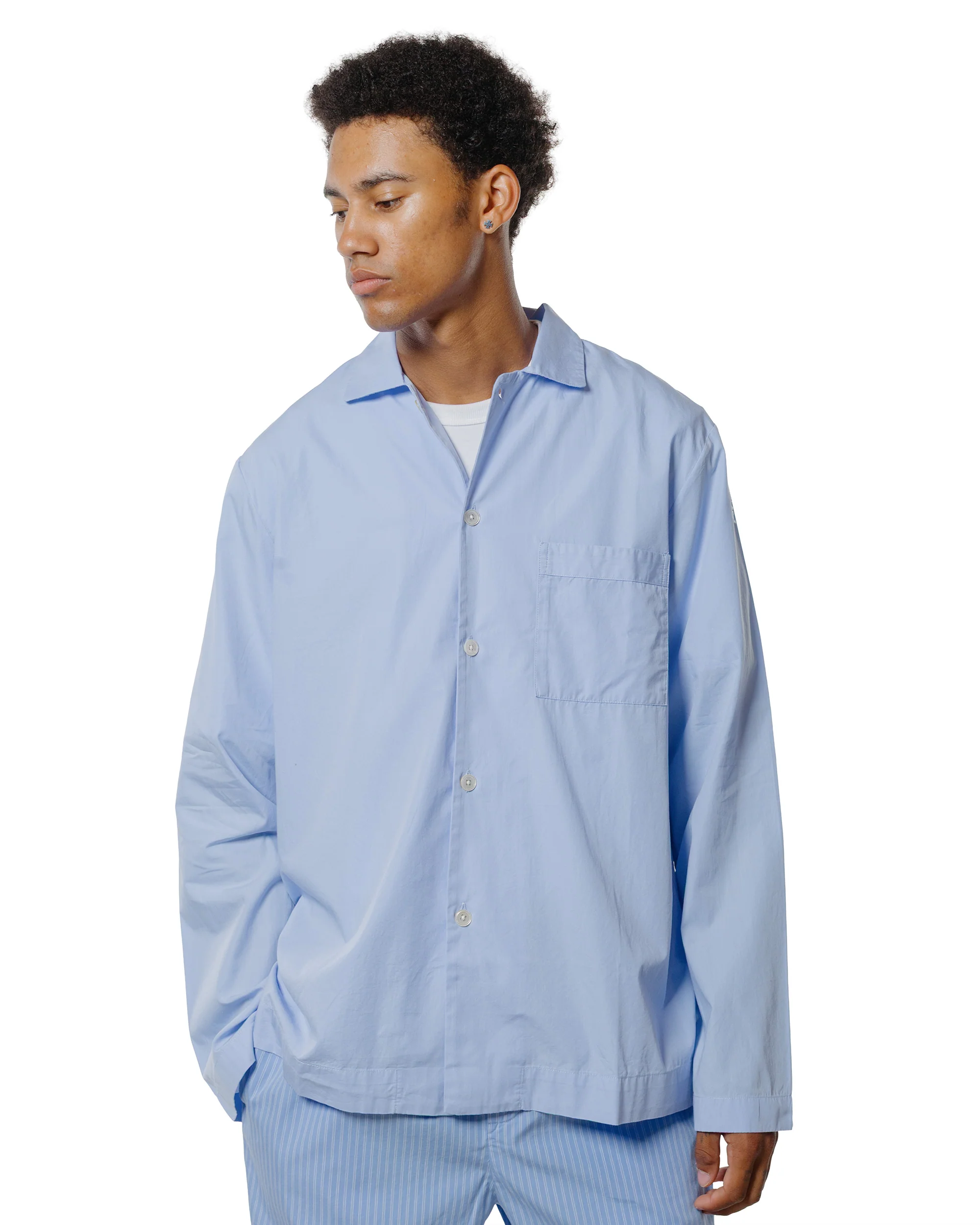 Tekla Poplin Pyjama Shirt Shirt Blue - Image 2