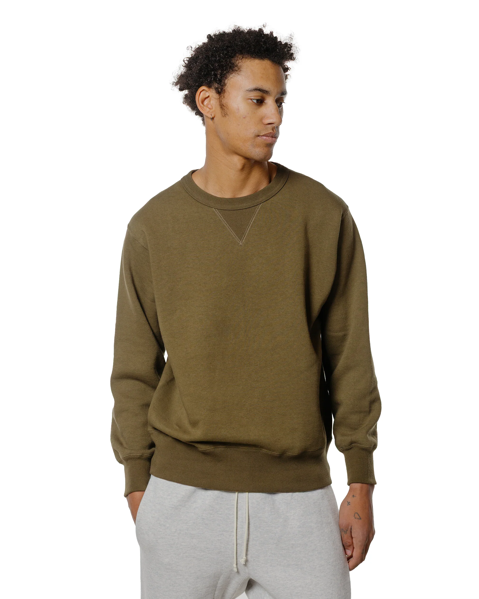 The Real McCoy’s MC24113 10 Oz. Loopwheel Crewneck Sweatshirt Olive - Image 2