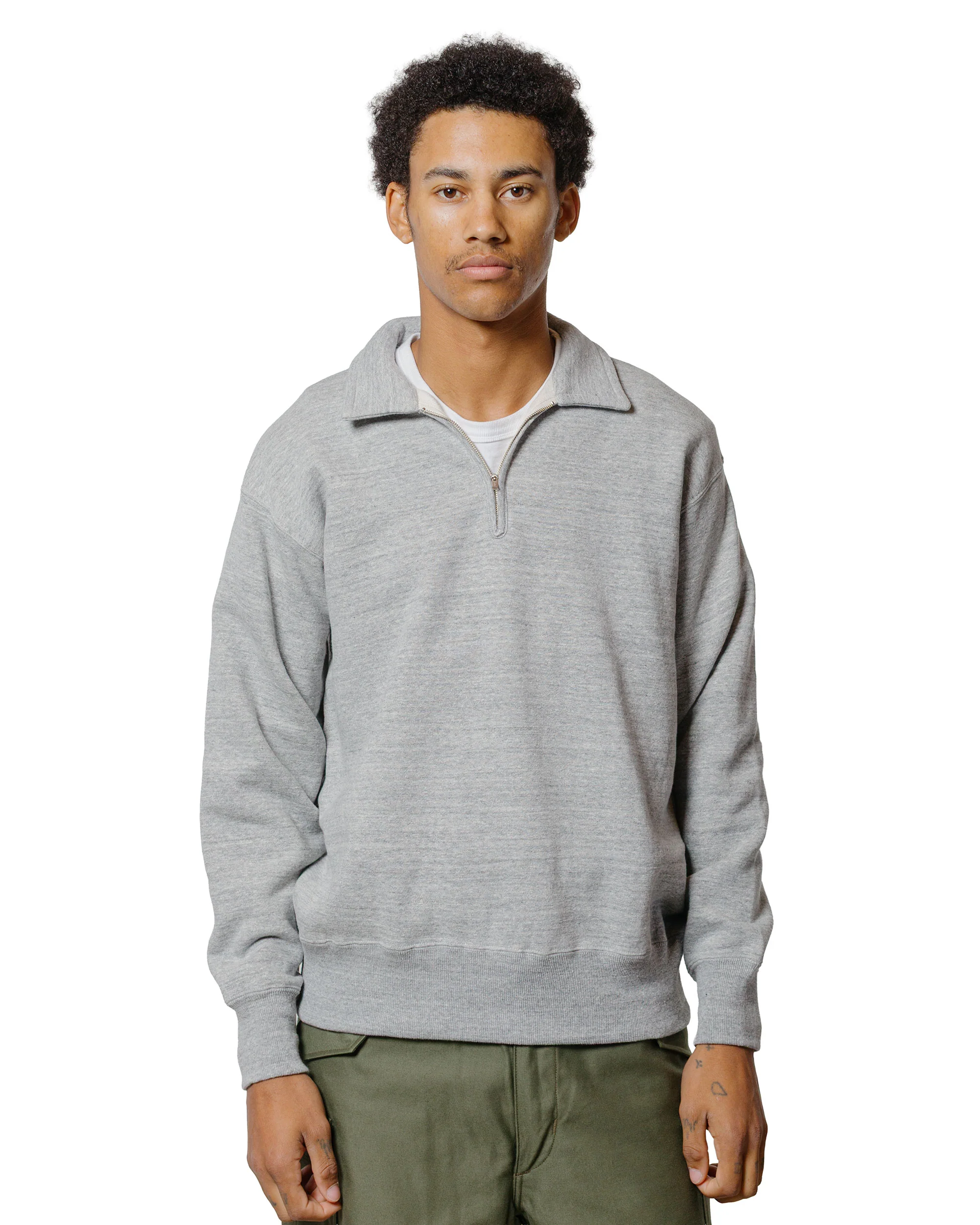 The Real McCoy’s MC24115 10 Oz. Loopwheel 1/4 Zip Sweatshirt Gray - Image 2