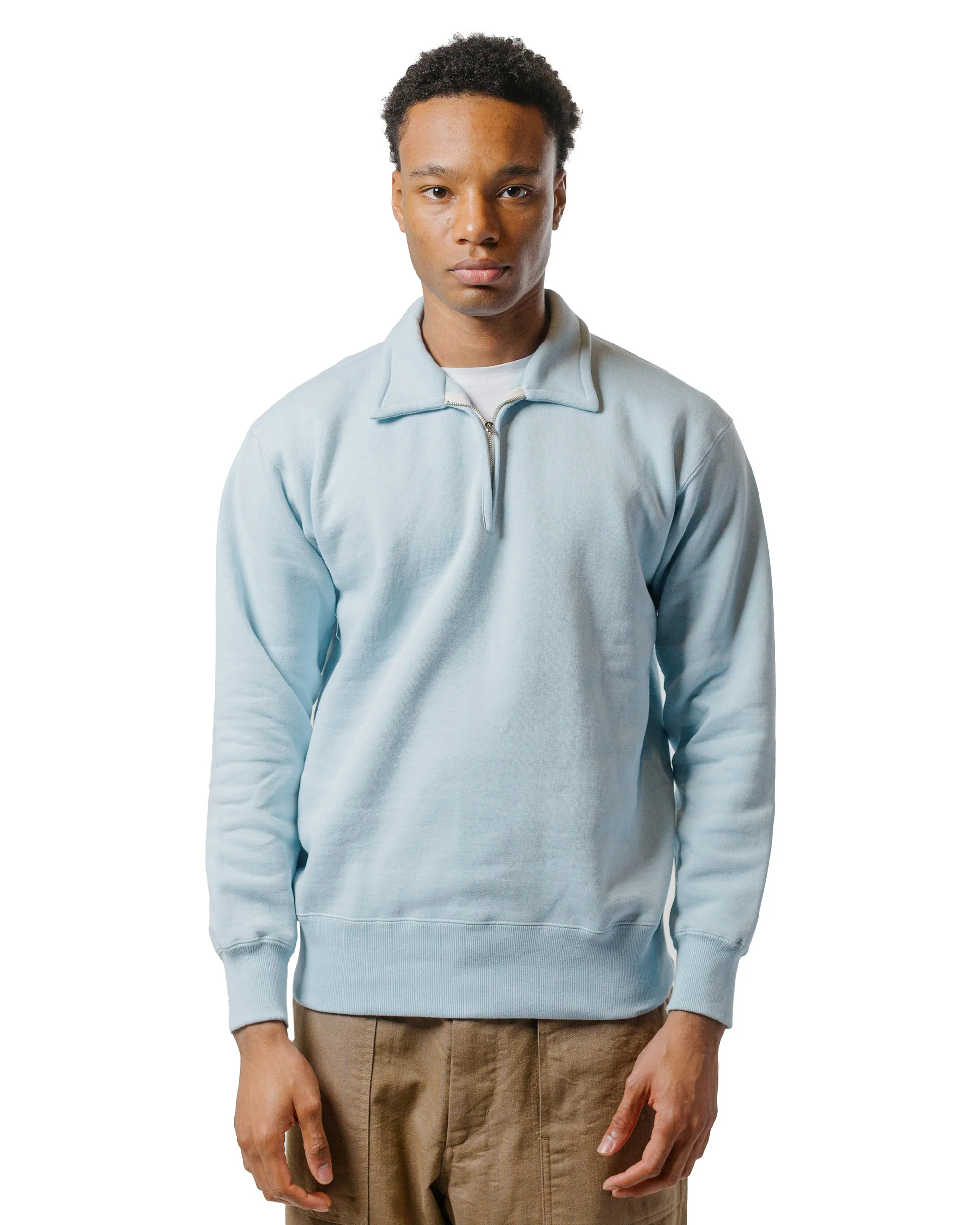 The Real McCoy’s MC24115 10 Oz. Loopwheel 1/4 Zip Sweatshirt Saxe - Image 2