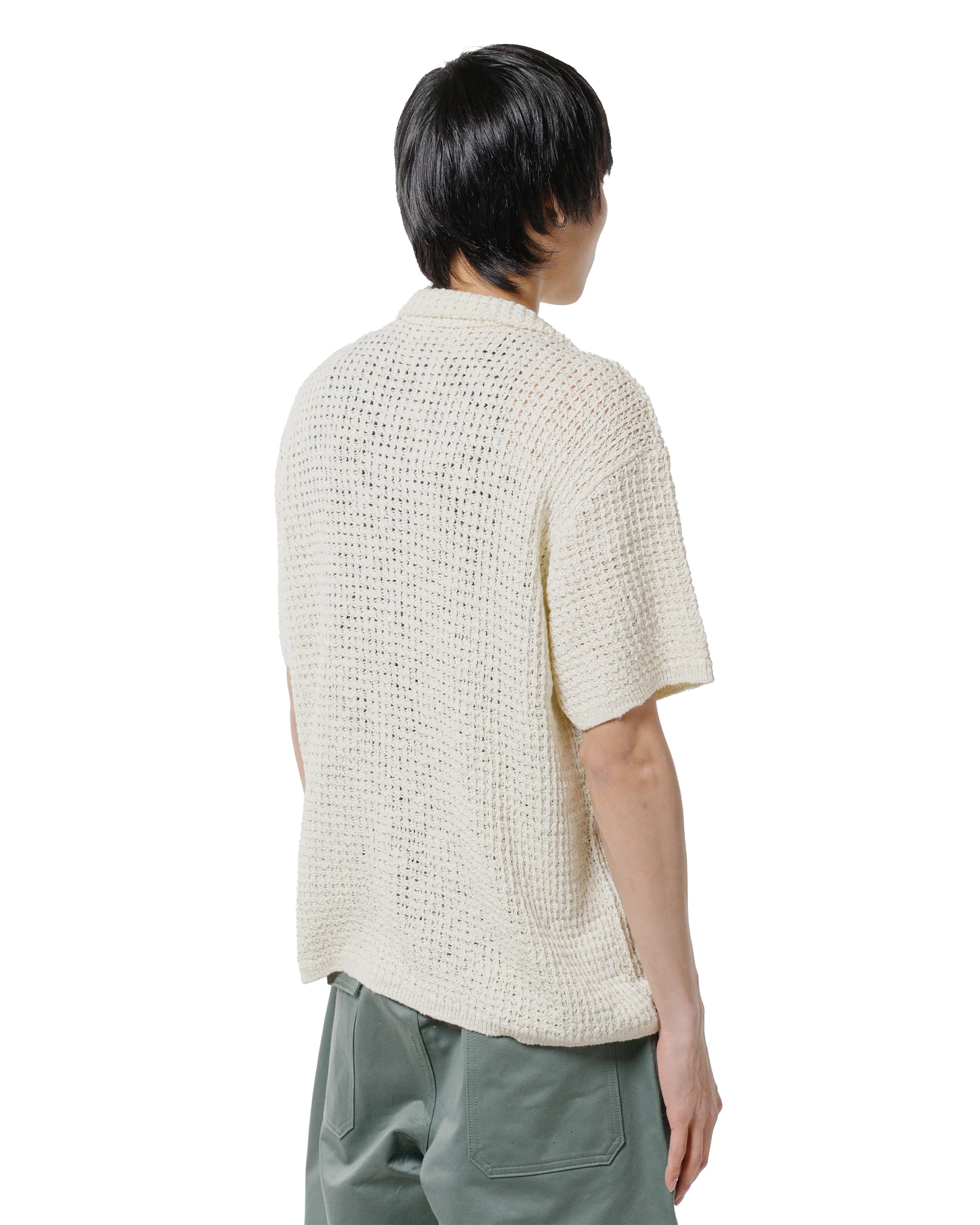The Real McCoy’s MC25002 Cotton Knitted Button Up Shirt Milk - Image 3