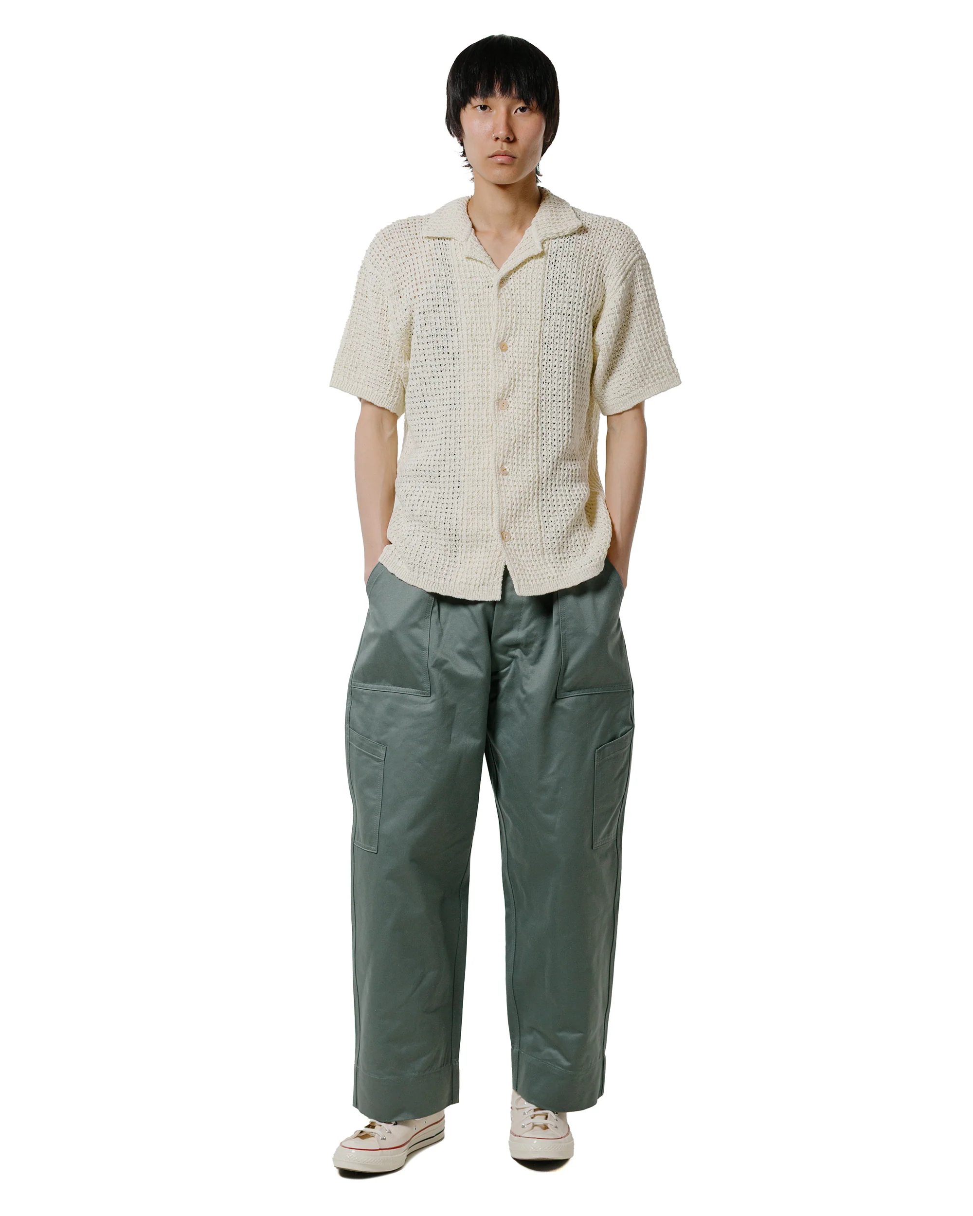 The Real McCoy’s MC25002 Cotton Knitted Button Up Shirt Milk - Image 4