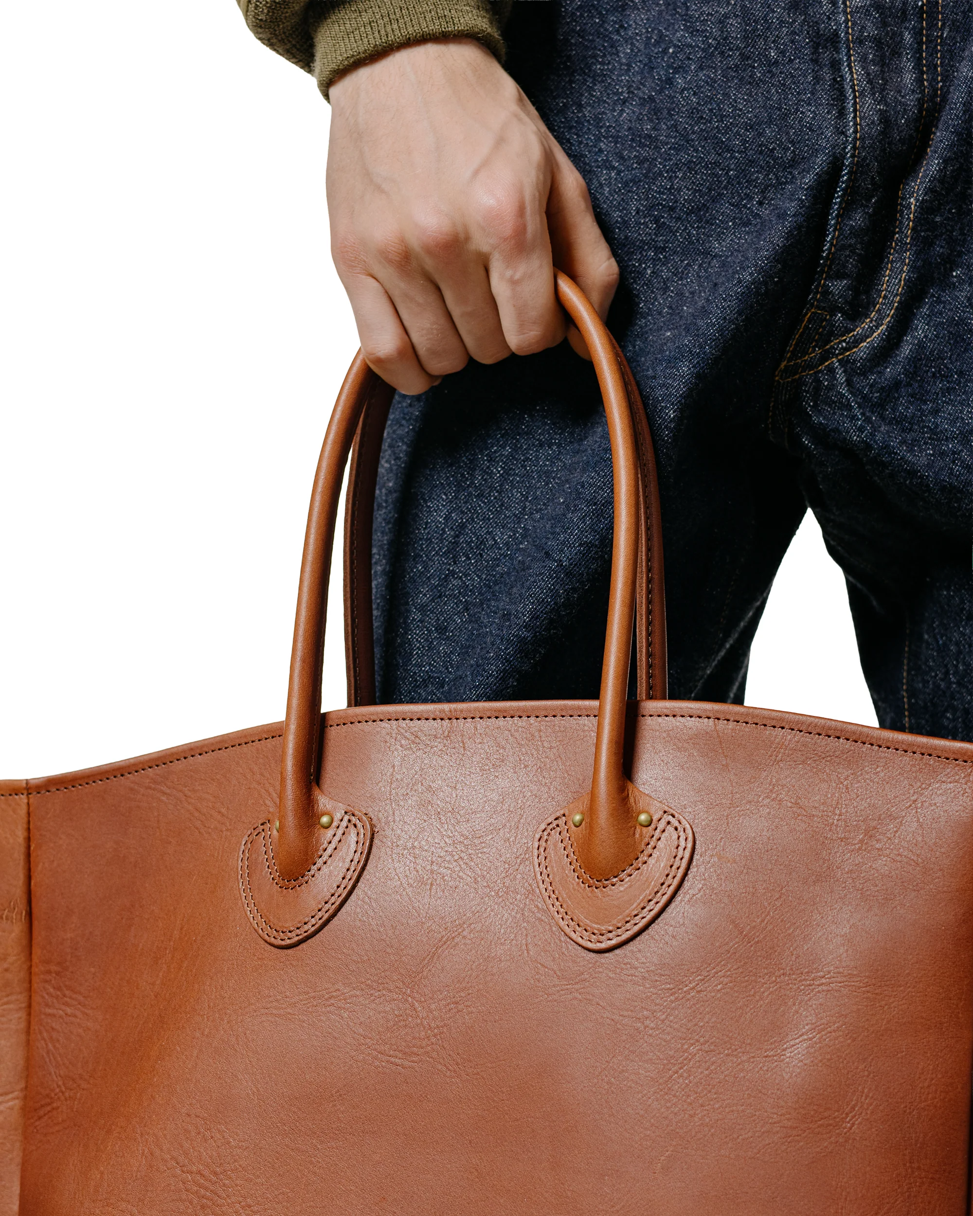 The Real McCoy's MA25102 Leather Tote Shoulder-Bag Brown - Image 3