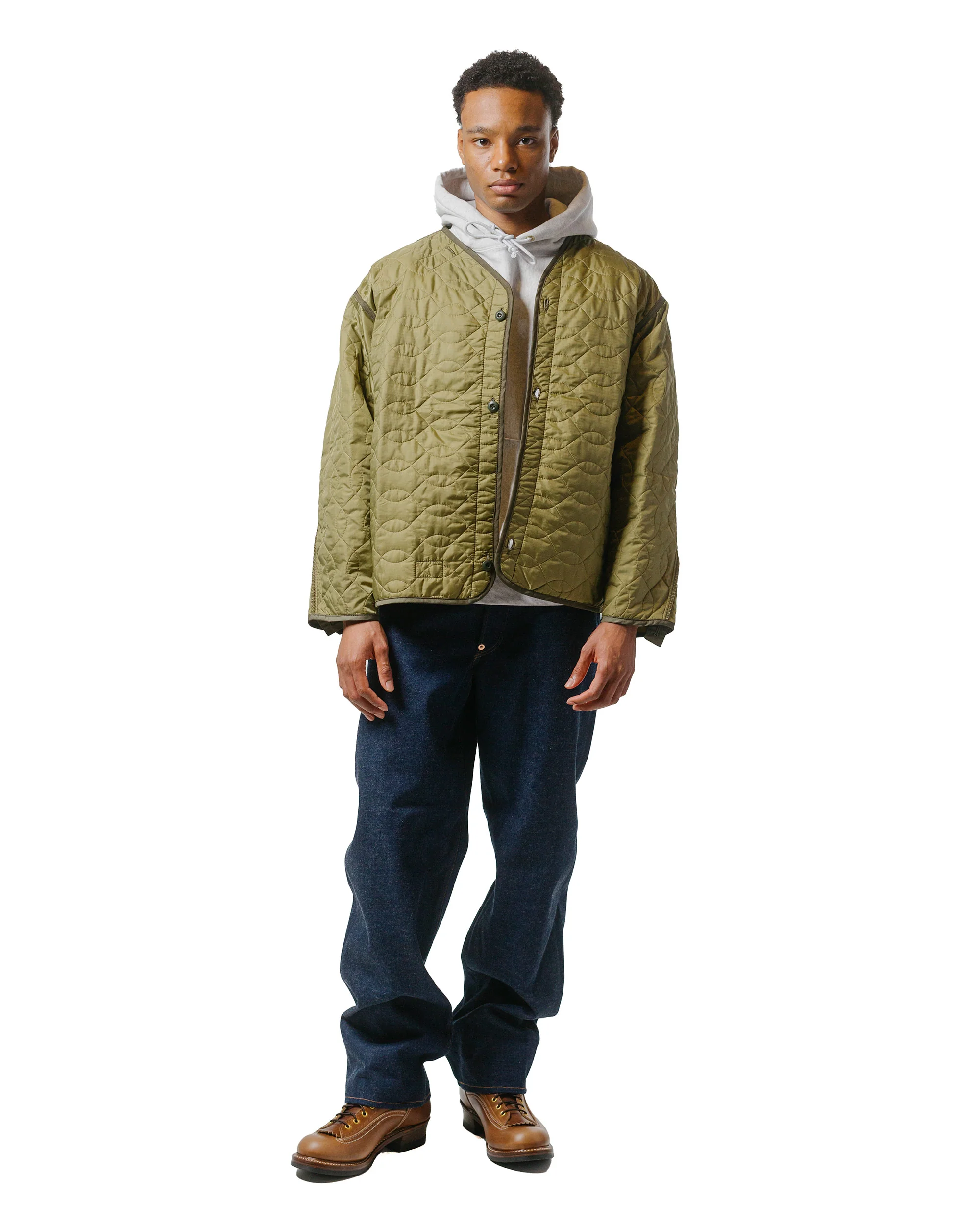 The Real McCoy's MC20113 Heavyweight Hooded Sweatshirt Silver Grey - Image 4