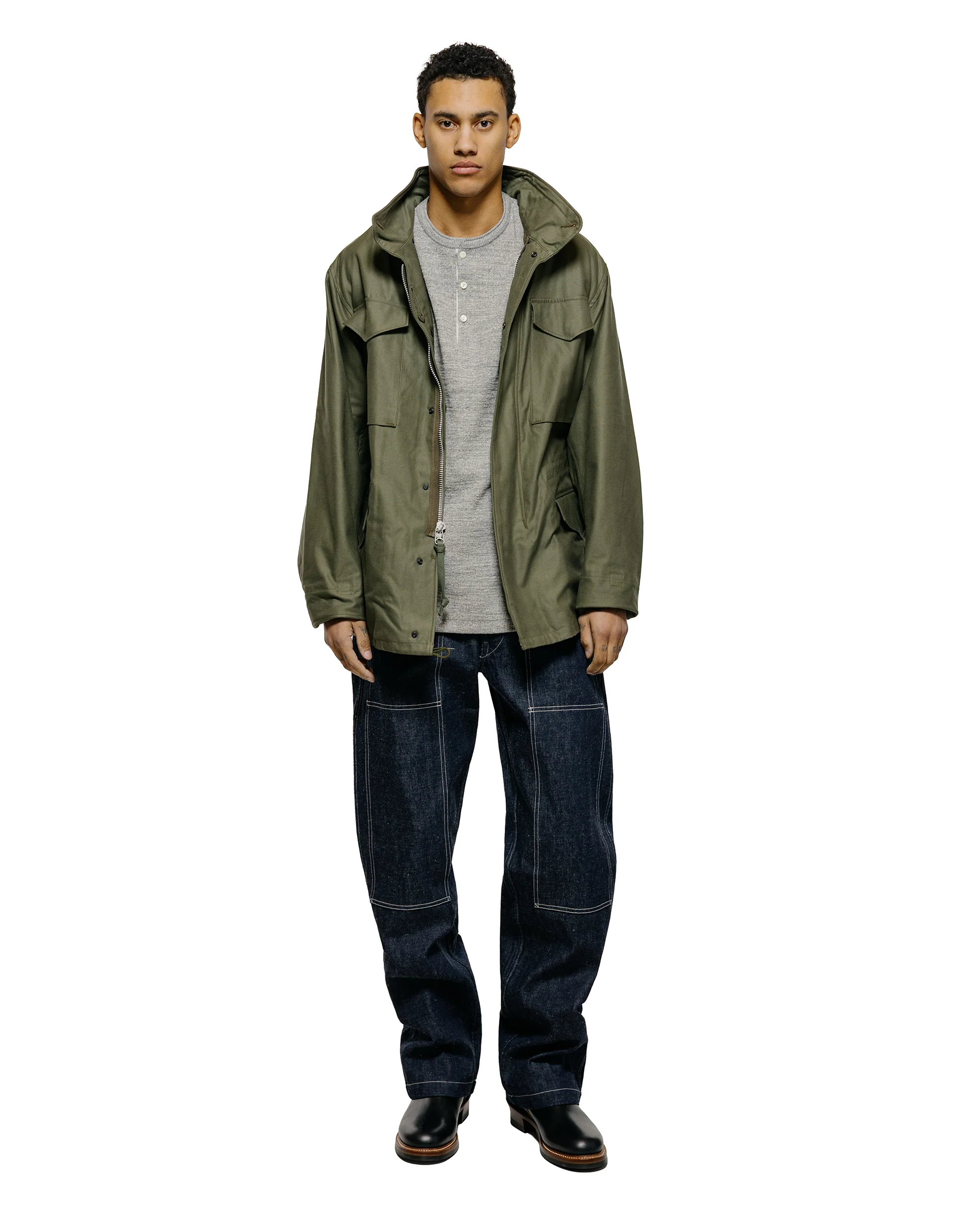 The Real McCoy's MC22120 Western Cardigan Stitch Henley Shirt Gray - Image 4