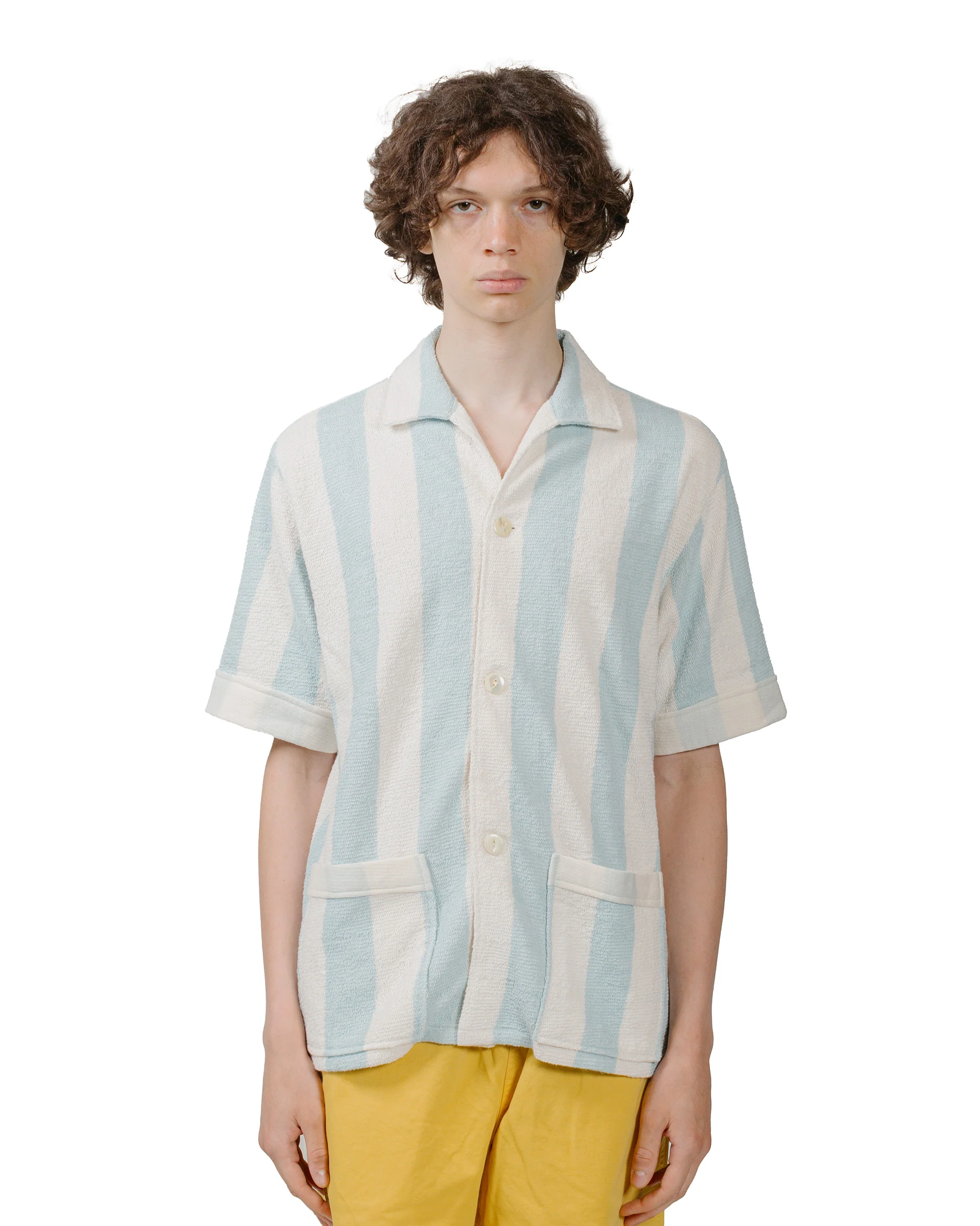 The Real McCoy's MC24015 Stripe Cotton Pile Beach Shirt Light Blue - Image 2