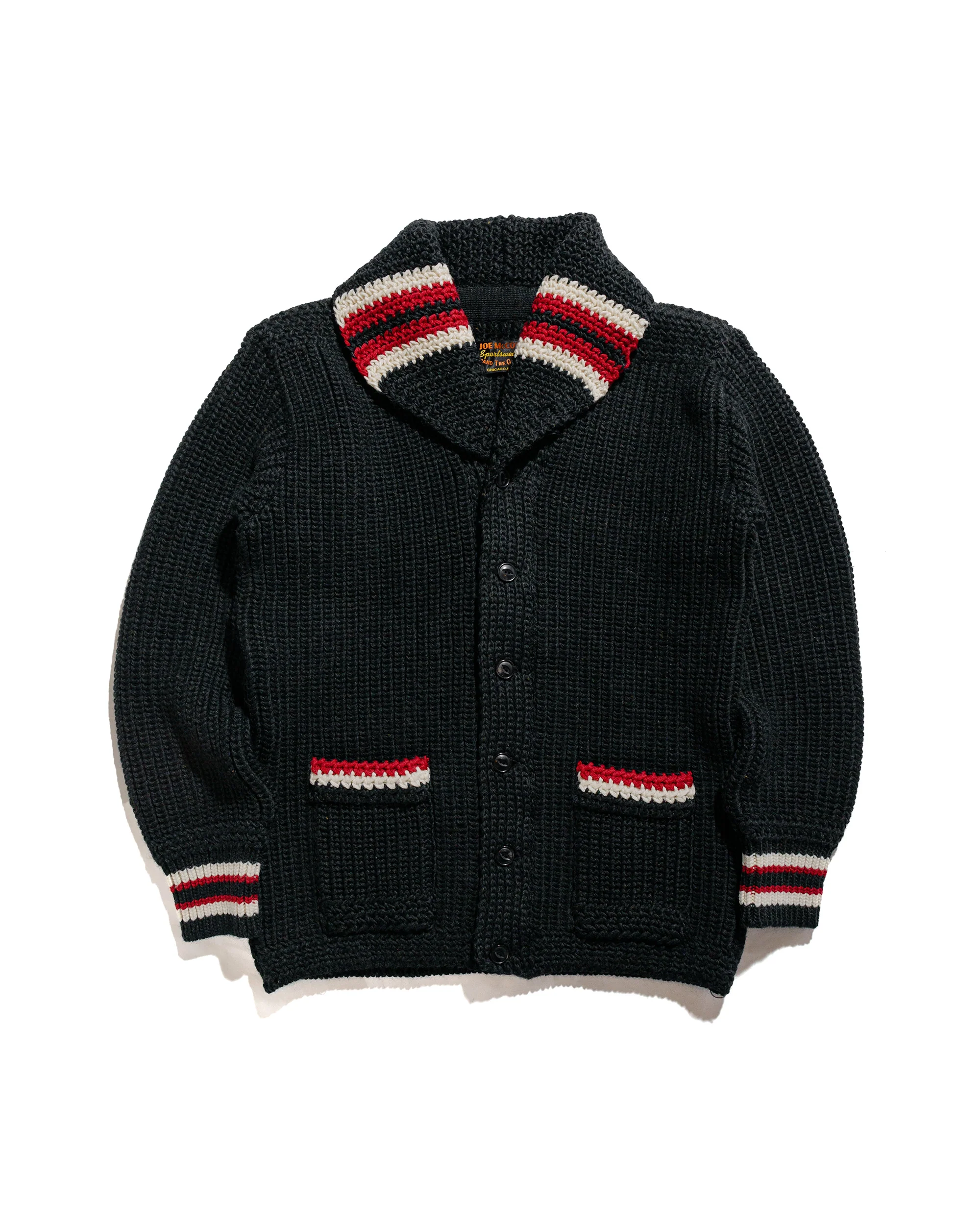 The Real McCoy's MC24111 Striped Shawl Collar Cardigan Charcoal