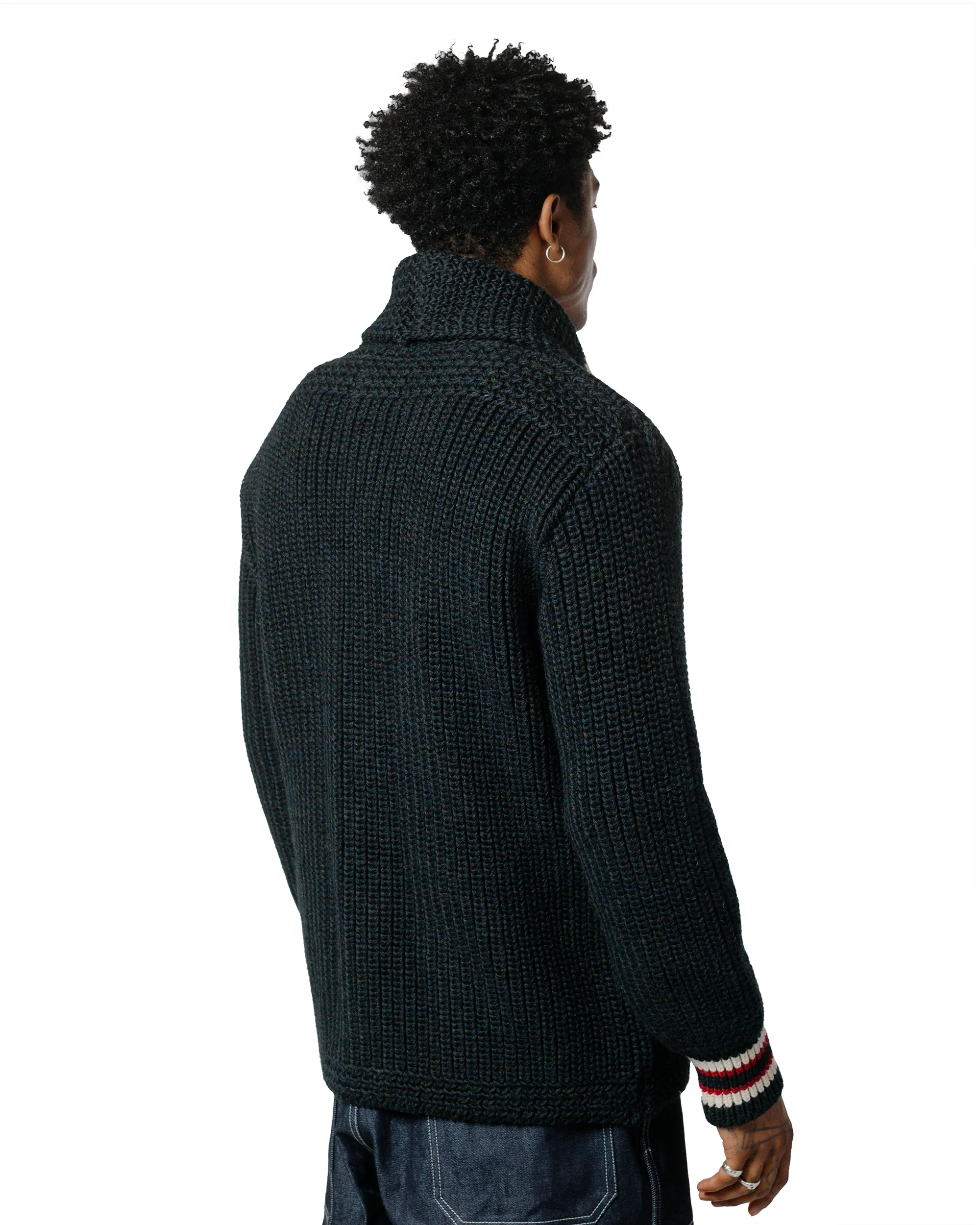 The Real McCoy's MC24111 Striped Shawl Collar Cardigan Charcoal - Image 3