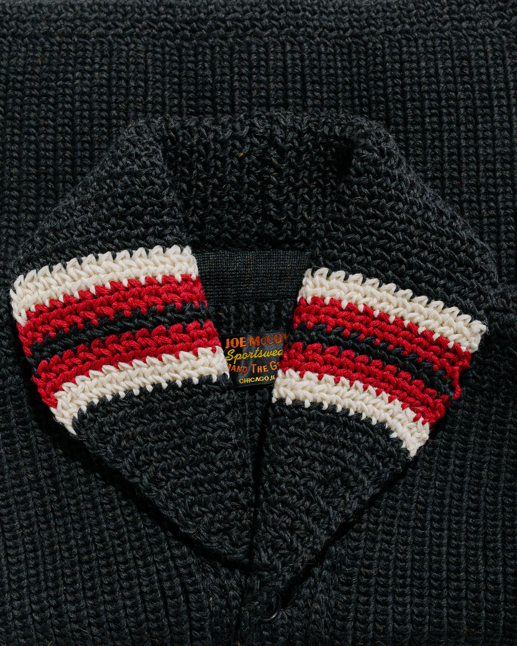 The Real McCoy's MC24111 Striped Shawl Collar Cardigan Charcoal - Image 5