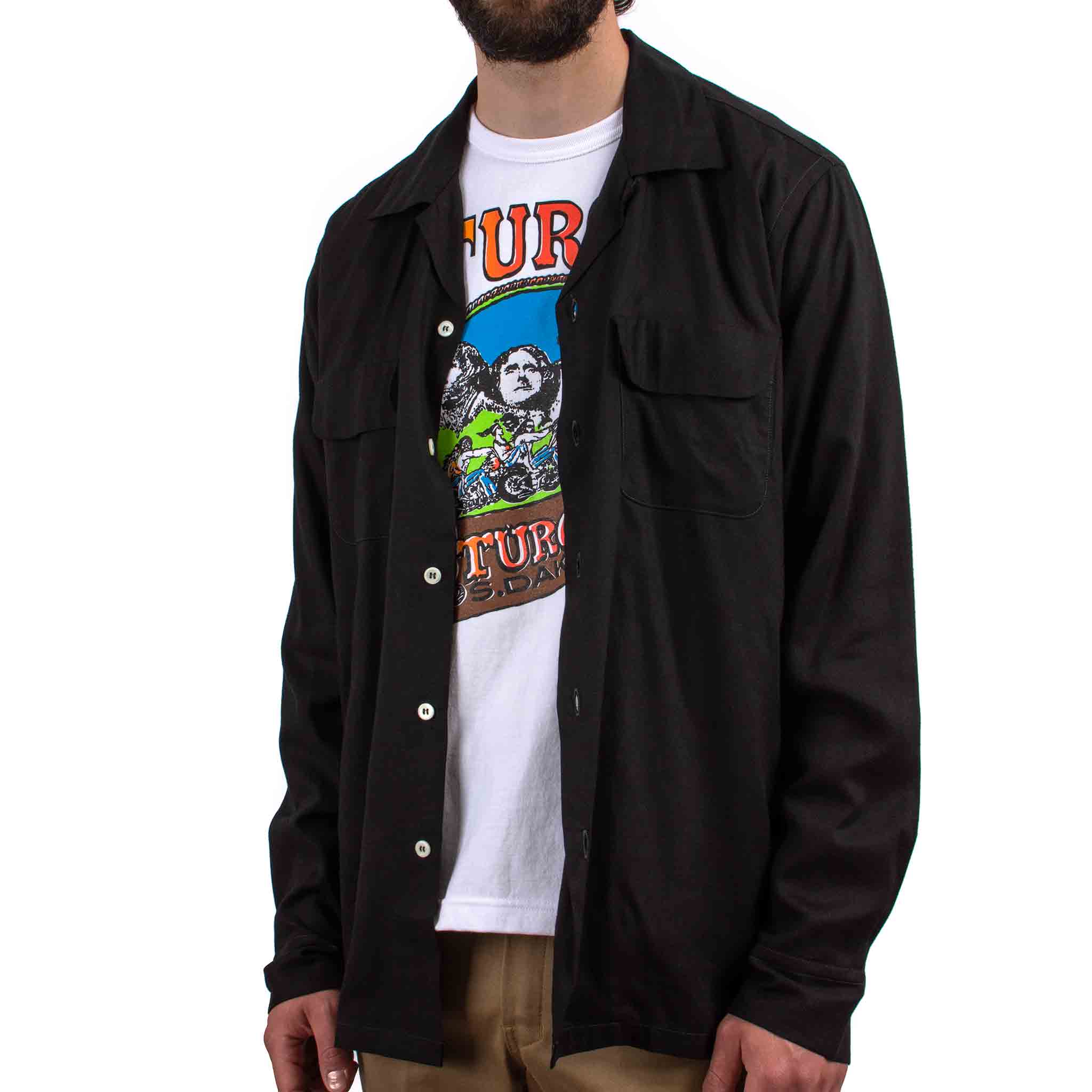 The Real McCoy's MS21009 Open Collar Rayon Shirt Black - Image 4