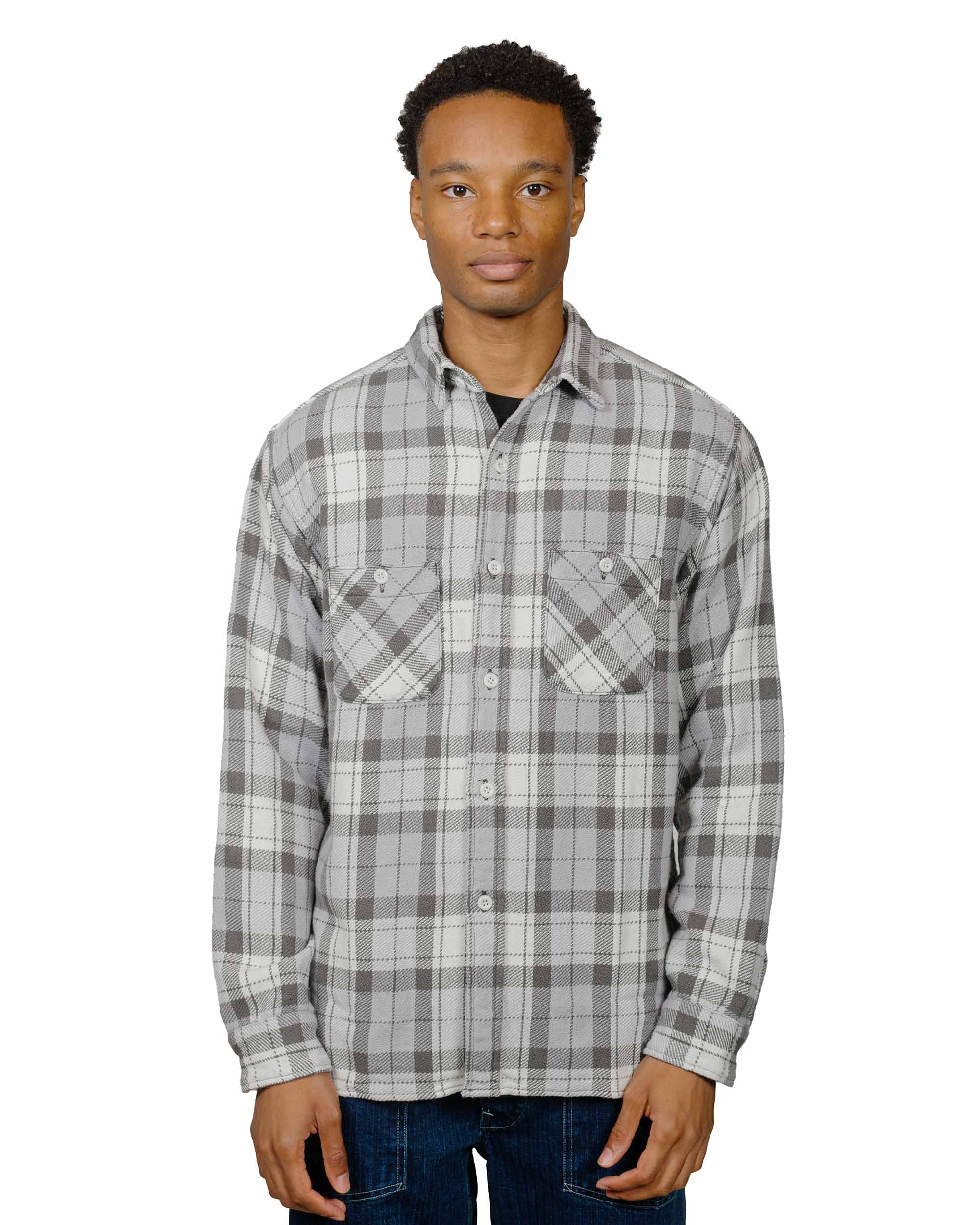 The Real McCoy's MS24007 8HU Block Check Summer Flannel Shirt Snow Gray - Image 2