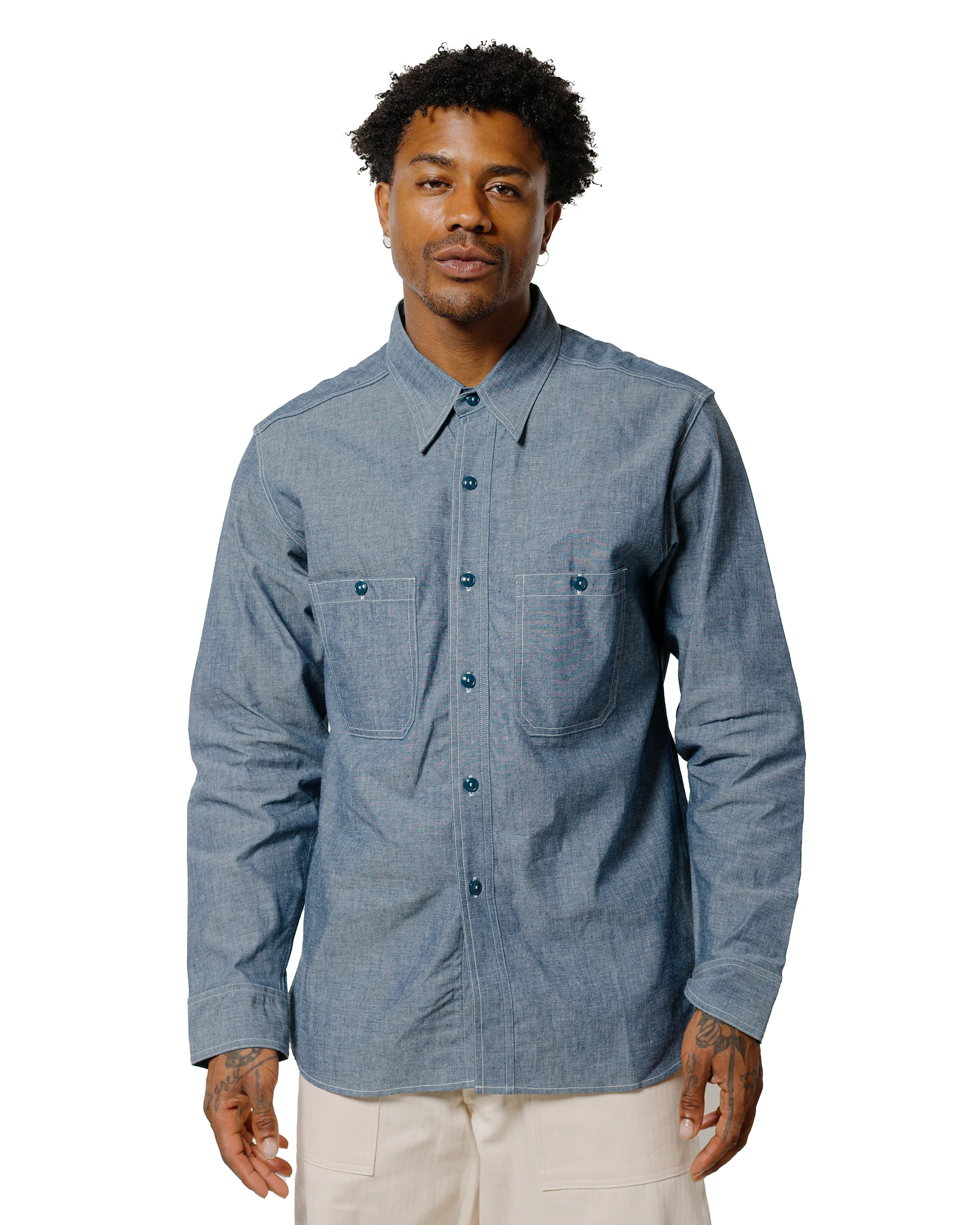 The Real McCoy's MS25003 U.S. Navy Chambray Shirt L/S (Modify) Light Blue - Image 2