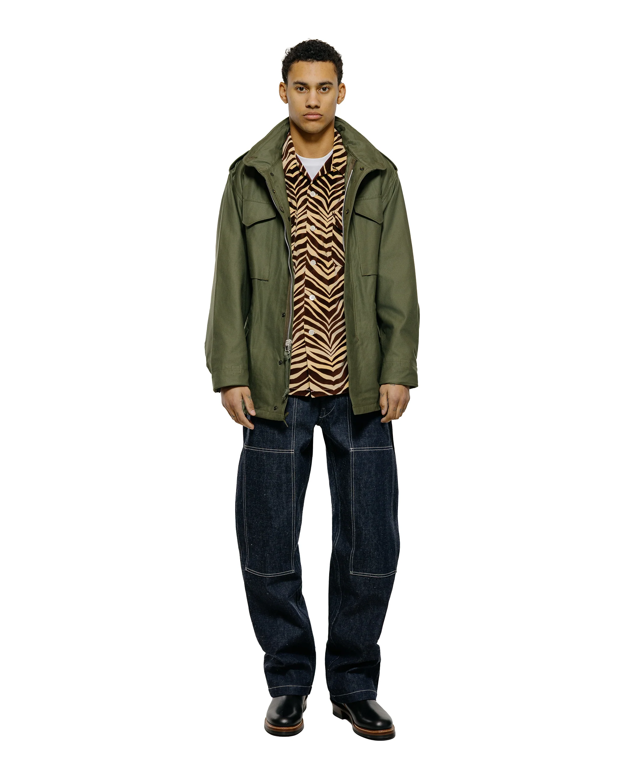 The Real McCoy's MS25108 Printed Velour Open-Collar Shirt Zebra Print - Image 4