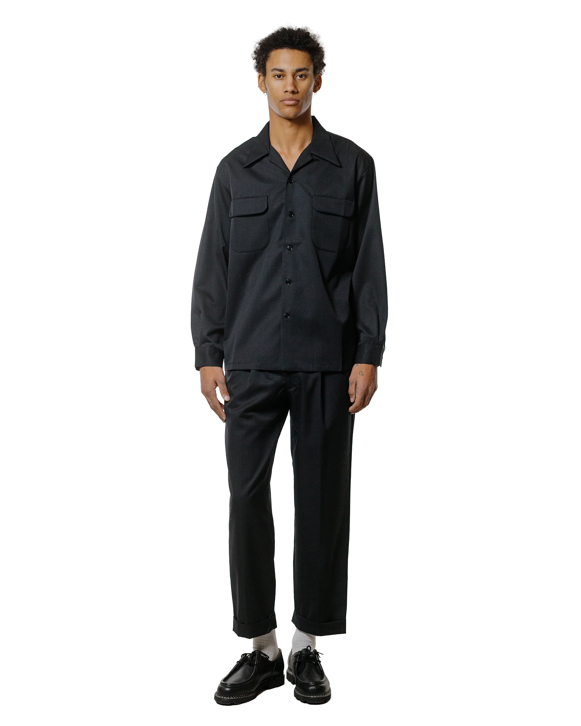 The Real McCoy's MS25110 Open-Collar Wool Shirt Charcoal - Image 4