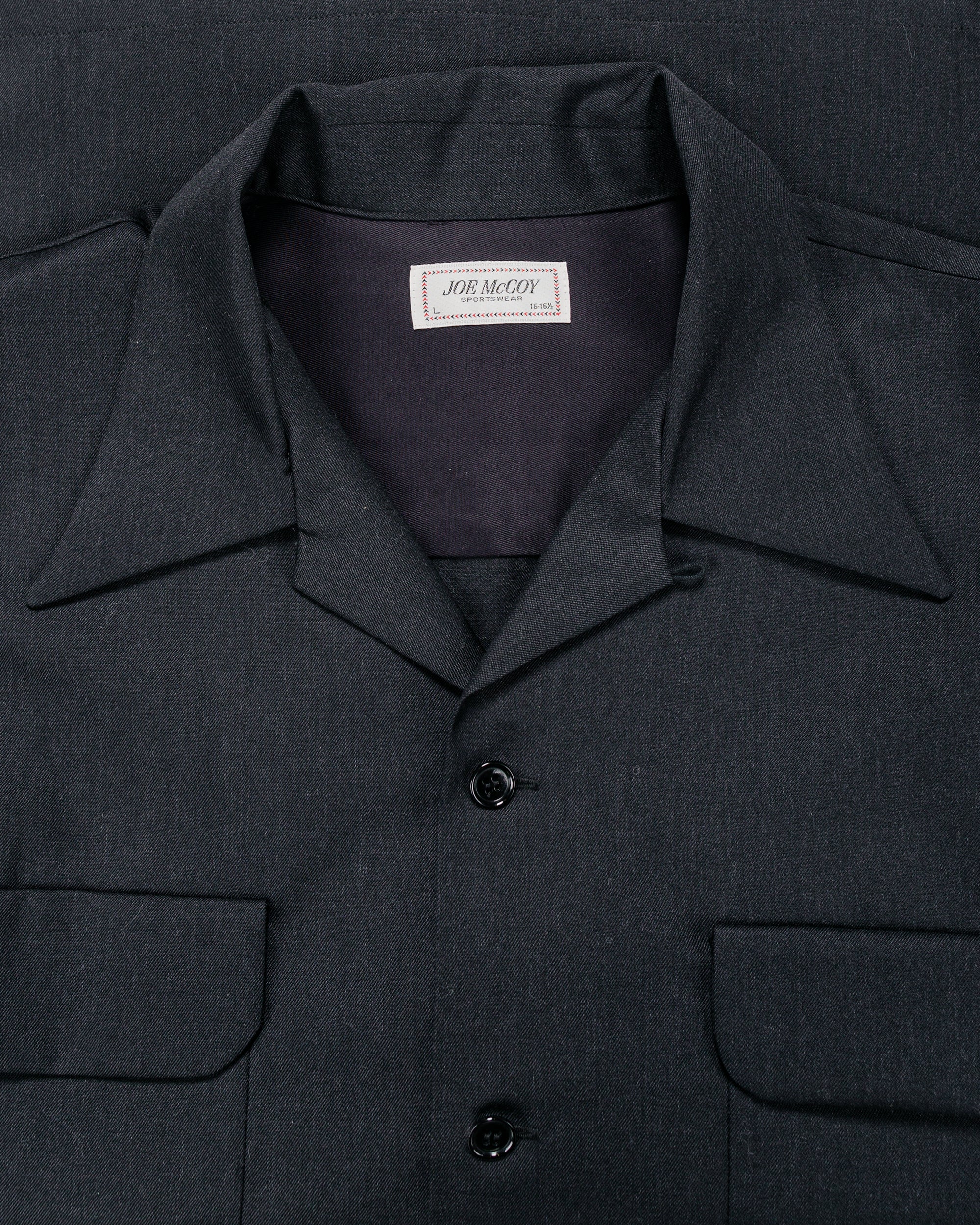 The Real McCoy's MS25110 Open-Collar Wool Shirt Charcoal - Image 5