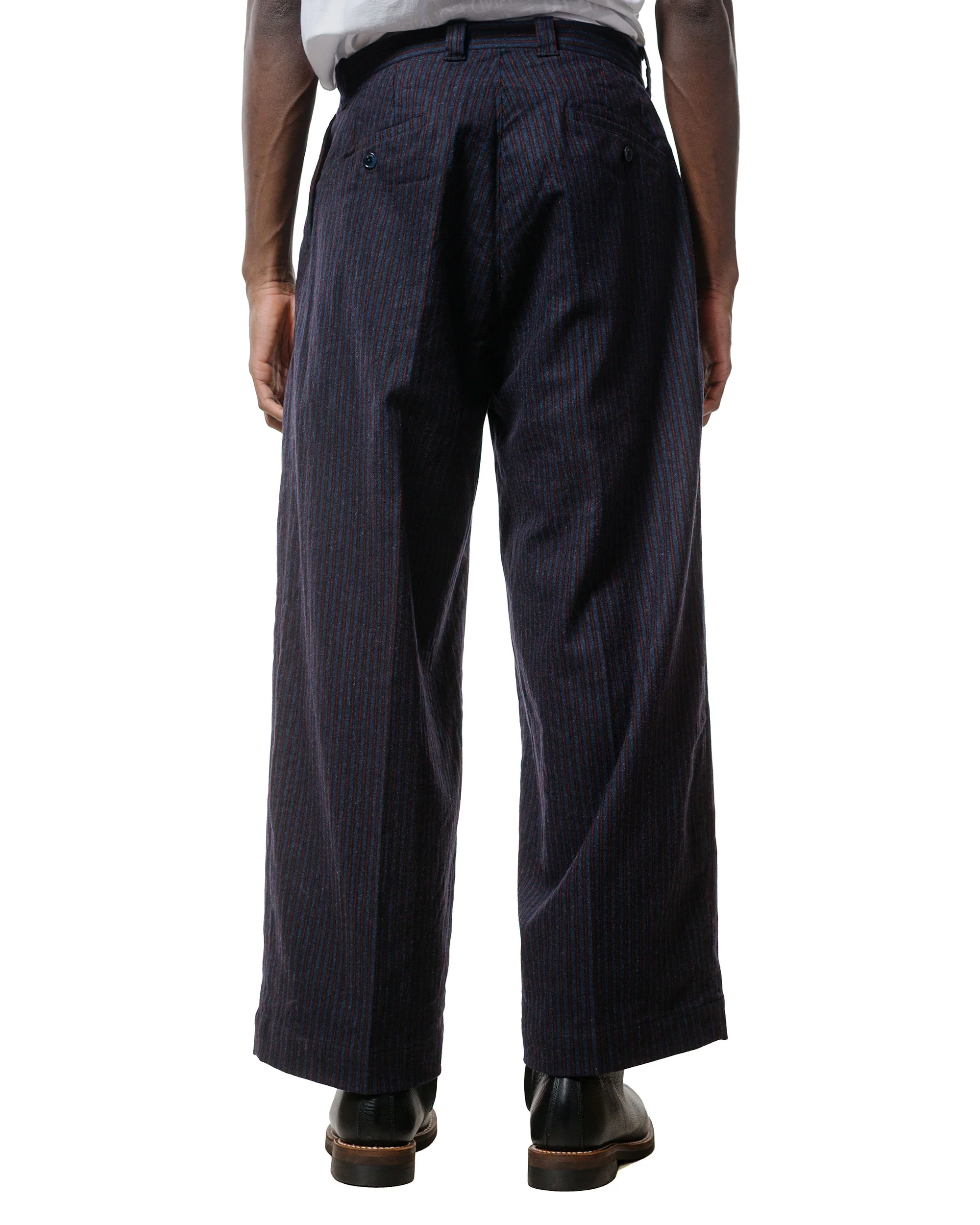 ts(s) 3 Tuck Baggy Pants Stripe Cotton/Wool Stretch Cloth Navy - Image 3