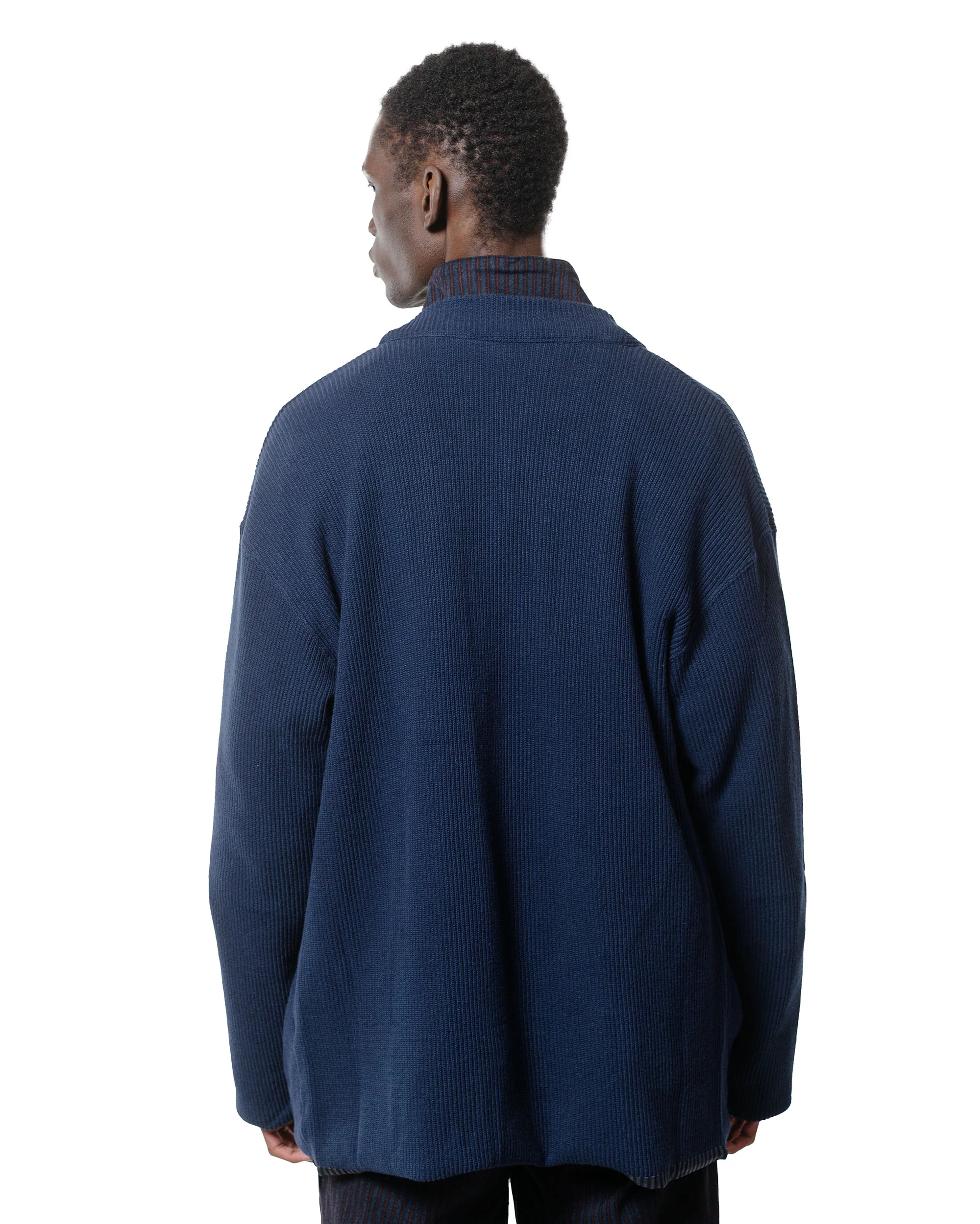 ts(s) Lined Easy Cardigan Rib Stitch Cotton Jersey Navy - Image 3