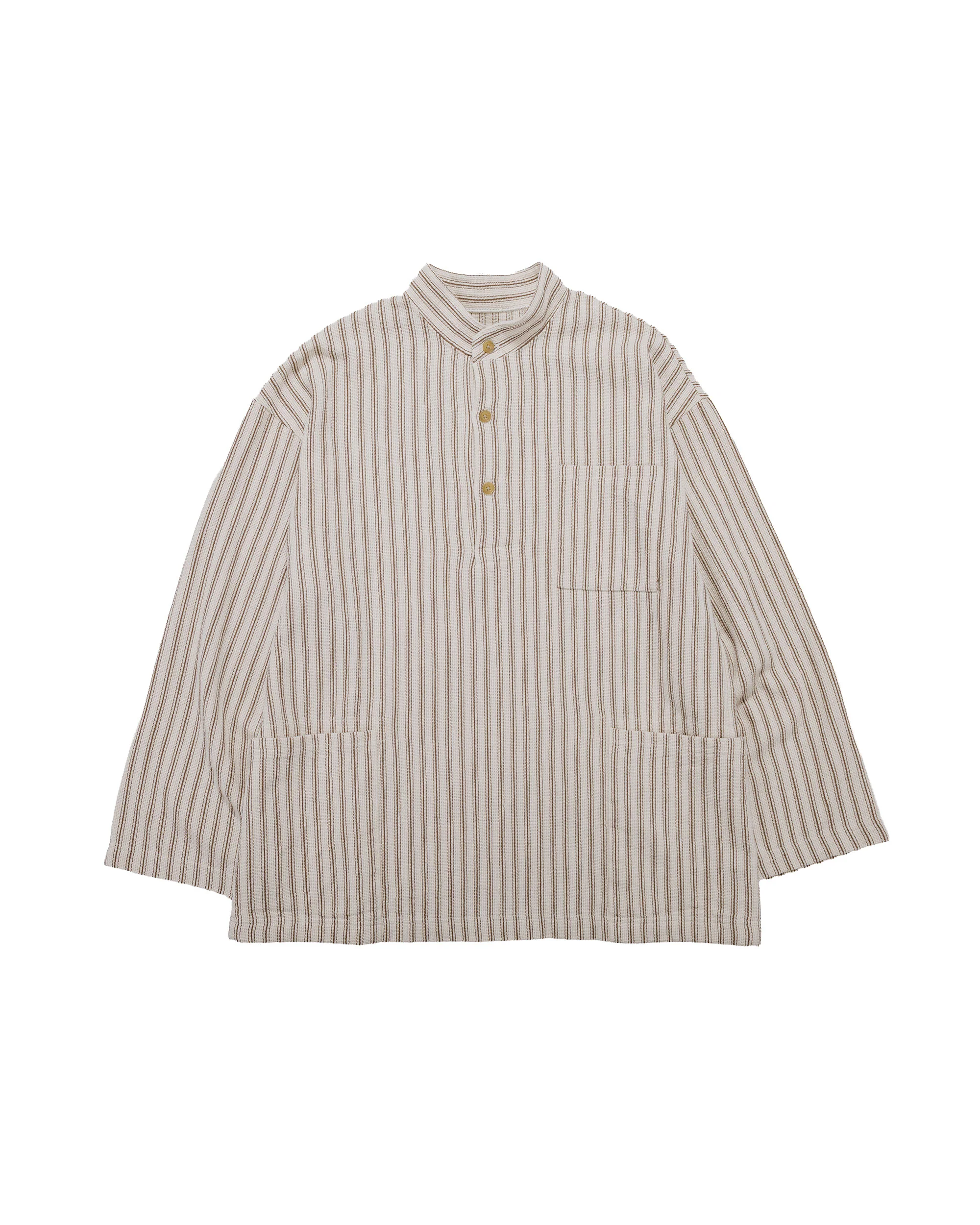 ts(s) Pullover Work Shirt Jacket Rustic Stripe Cotton Mesh Cloth Brown