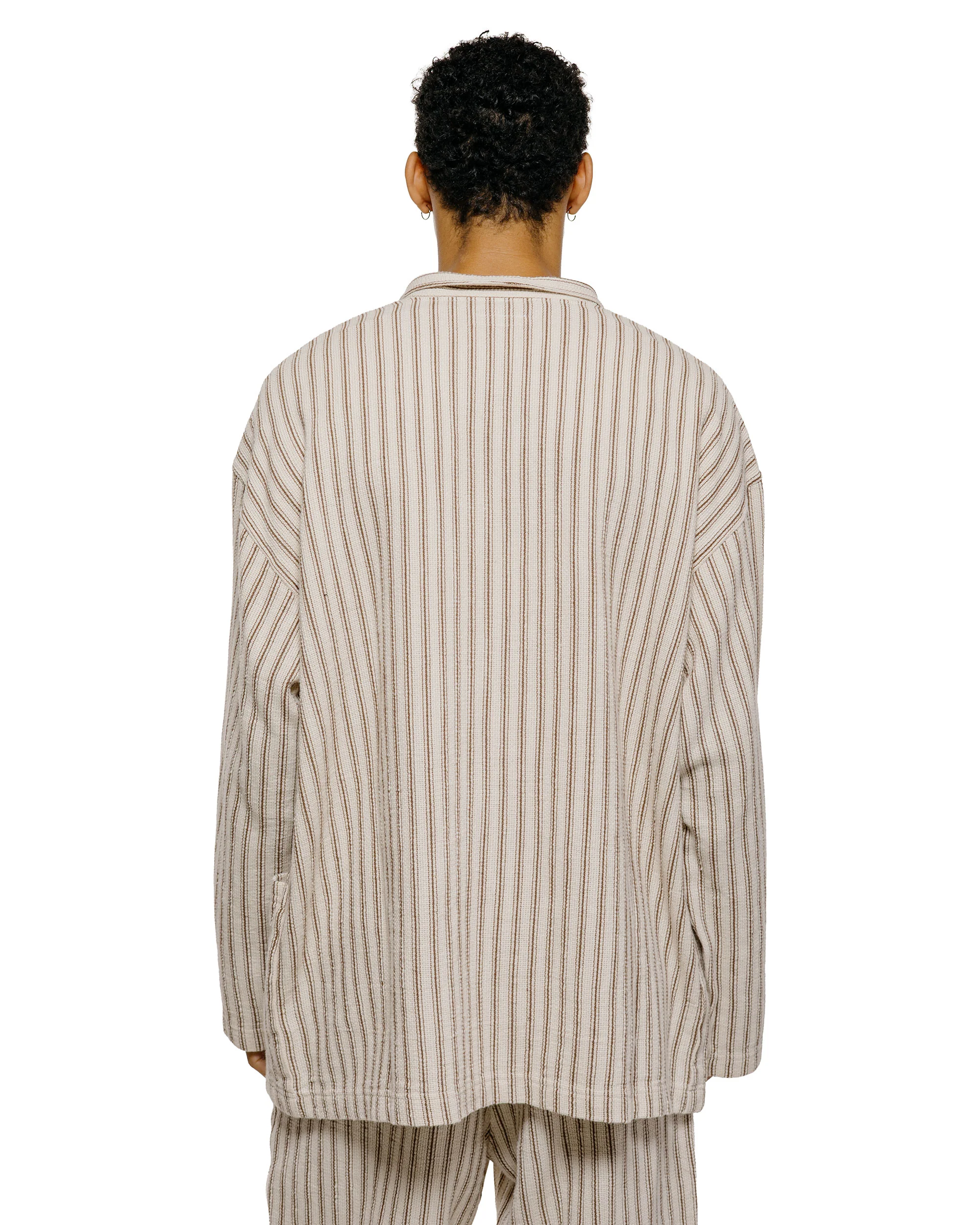 ts(s) Pullover Work Shirt Jacket Rustic Stripe Cotton Mesh Cloth Brown - Image 3