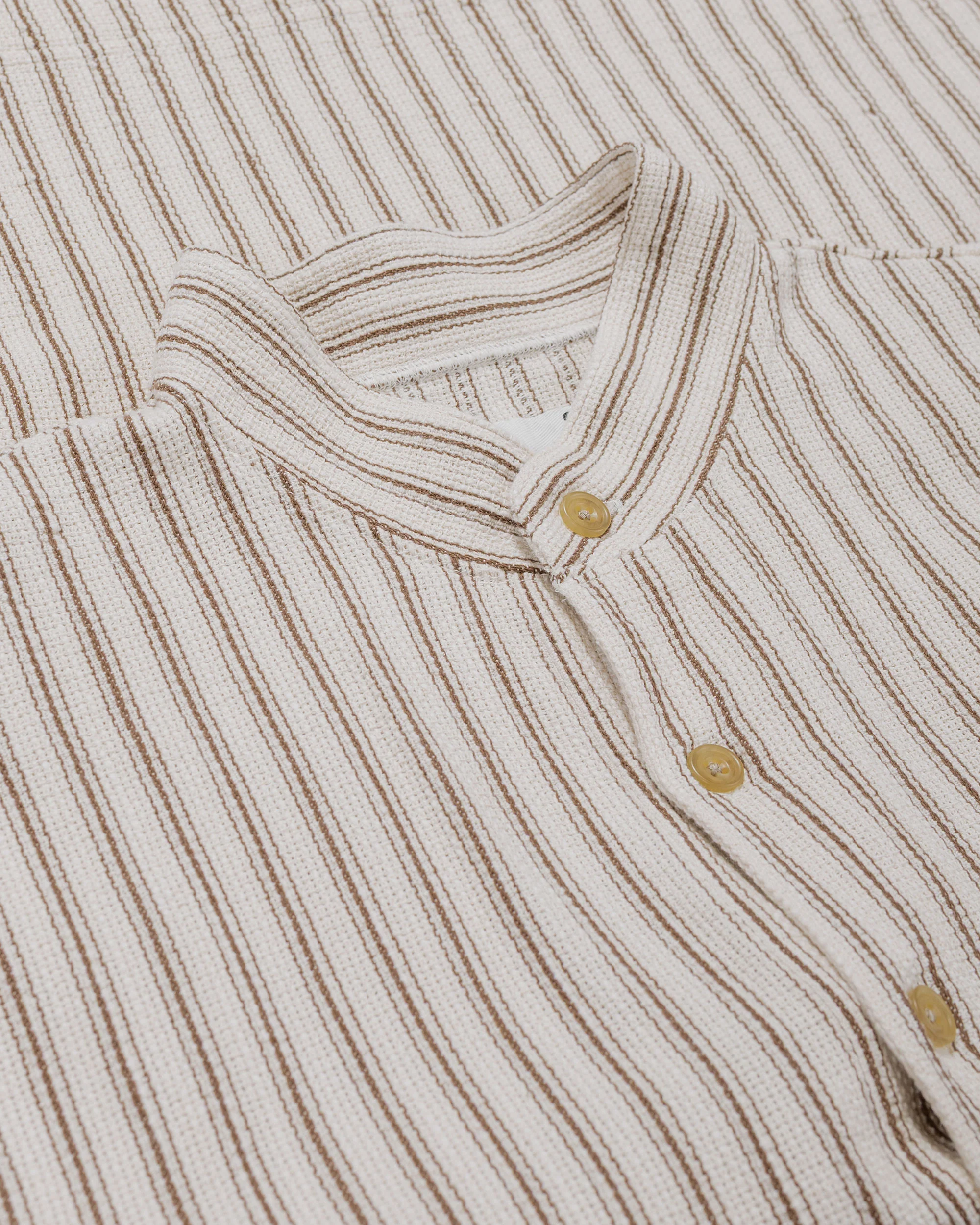 ts(s) Pullover Work Shirt Jacket Rustic Stripe Cotton Mesh Cloth Brown - Image 5