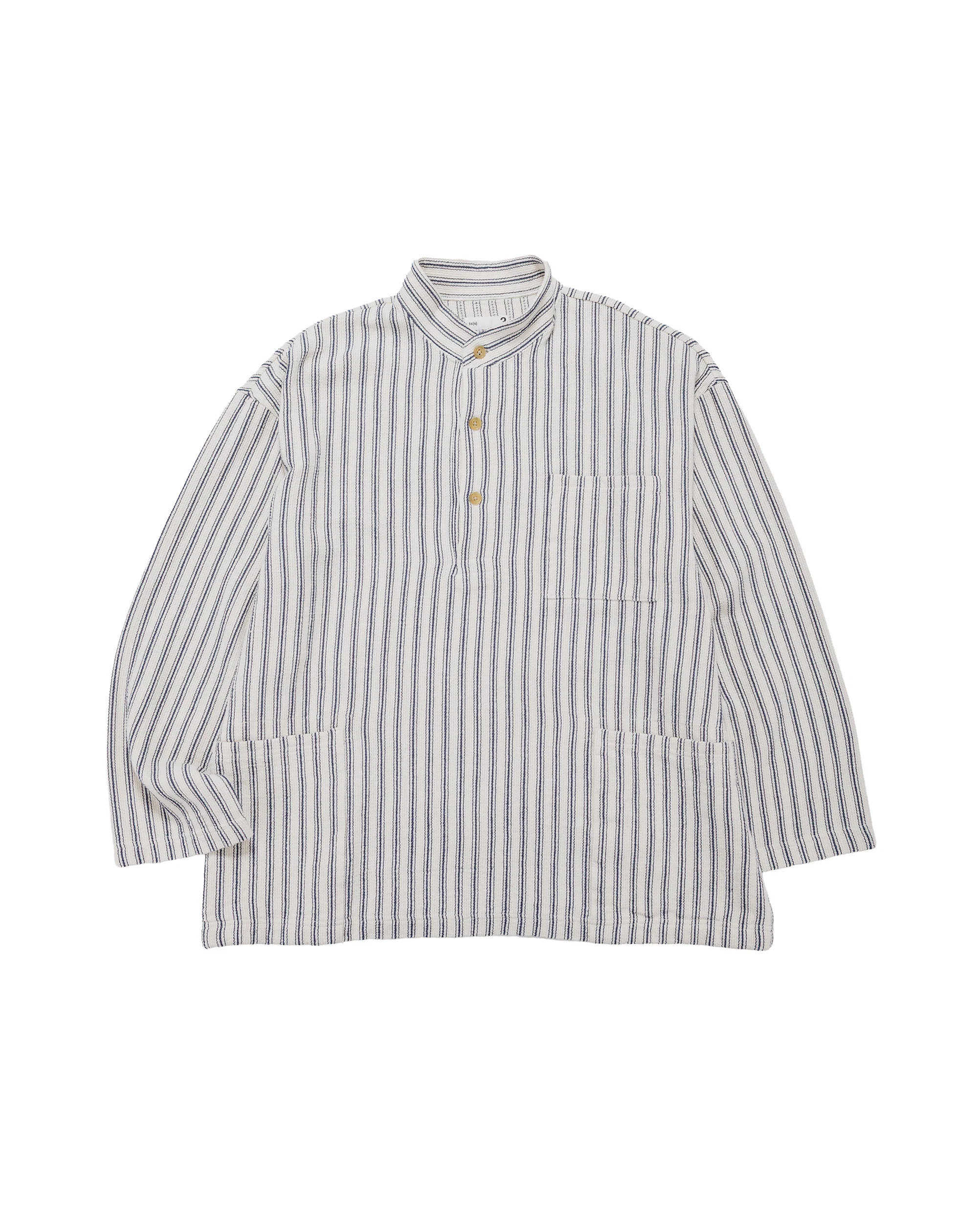 ts(s) Pullover Work Shirt Jacket Rustic Stripe Cotton Mesh Cloth Navy