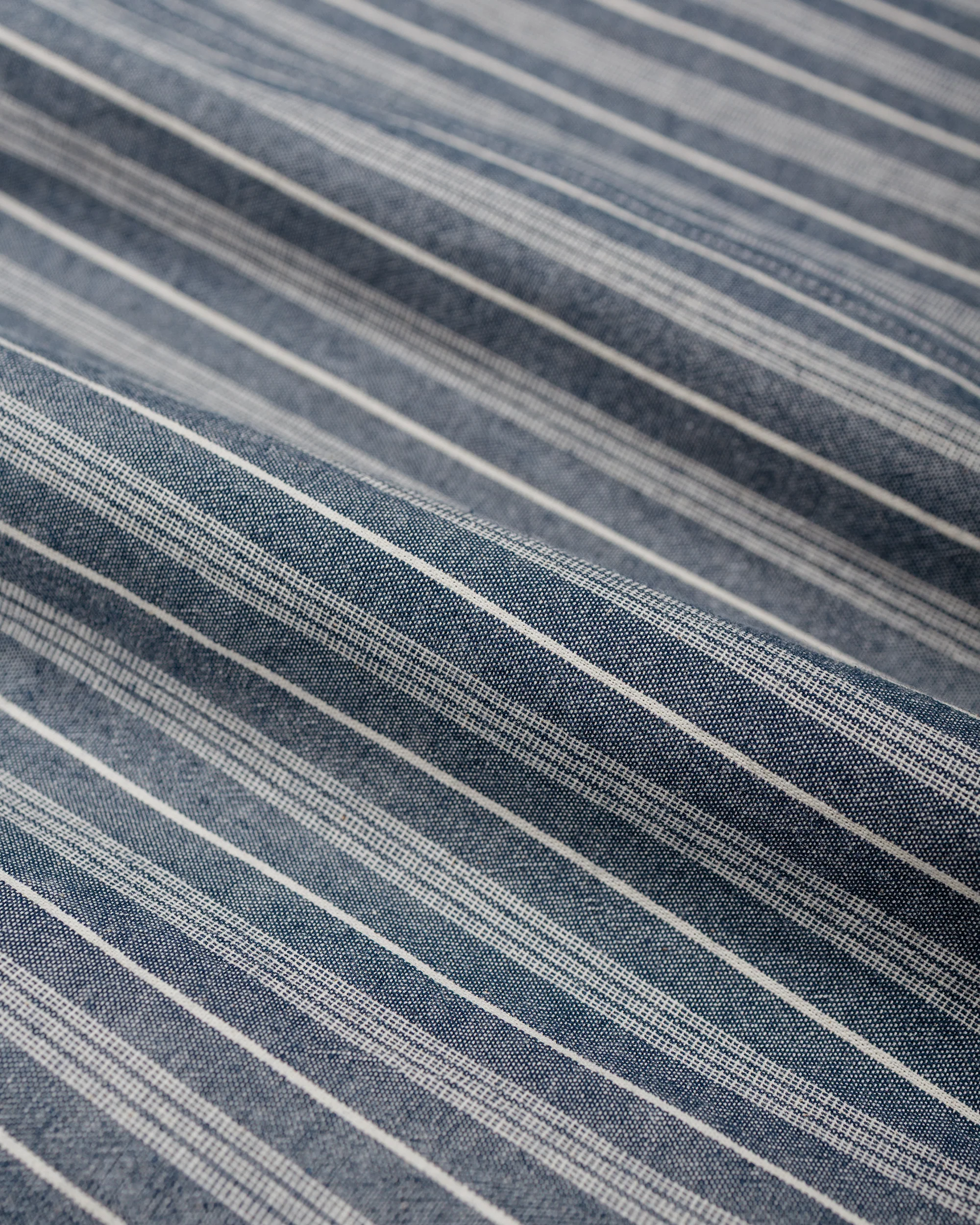 Wanze Band Collar Shirt Cotton Stripe Indigo - Image 6