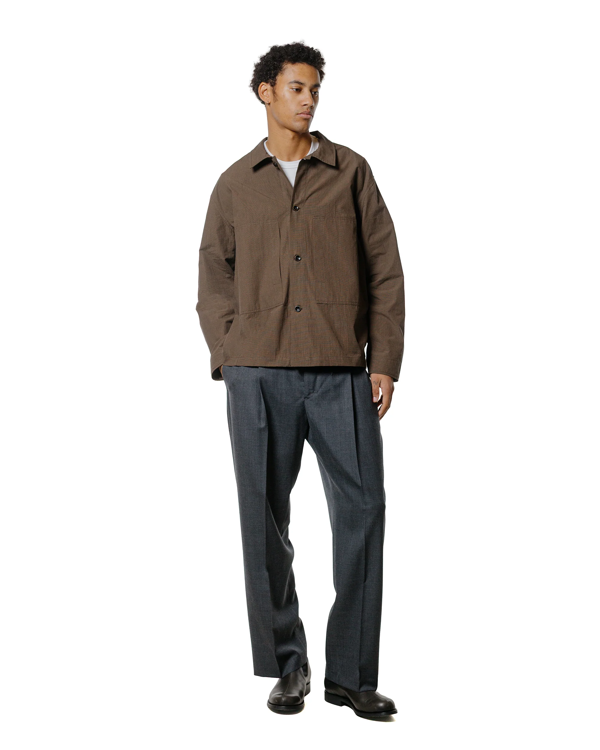 Wanze Chore Shirt Cotton Micro Houndstooth Walnut - Image 4