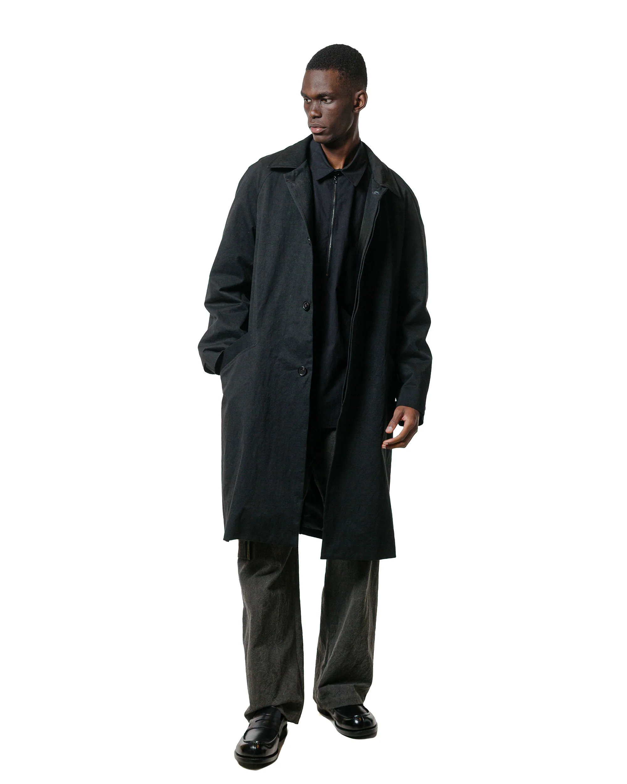 Wanze Raglan Overcoat Washed Cotton Black - Image 2