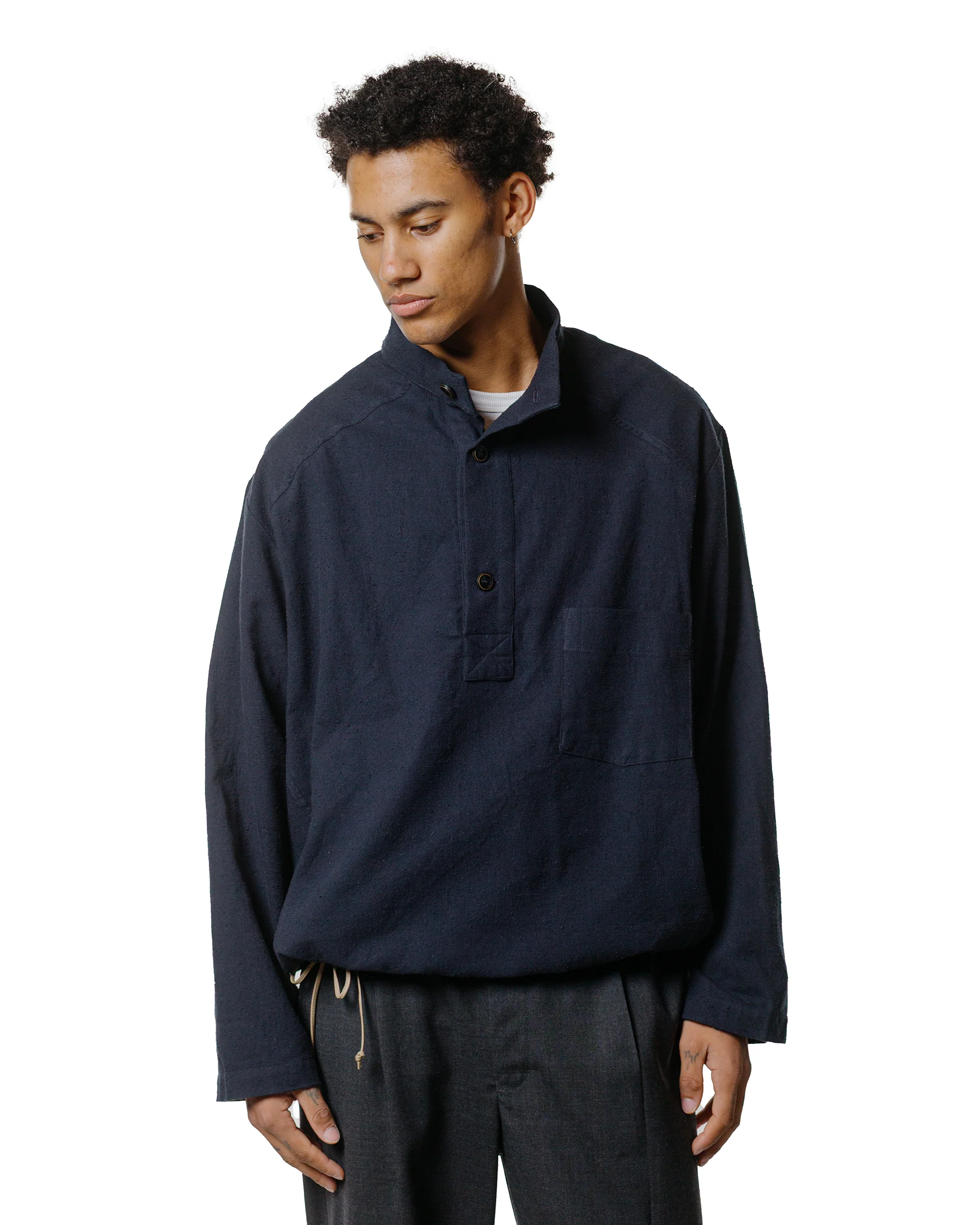 Wanze Work Smock Raw Cotton Silk Navy - Image 2
