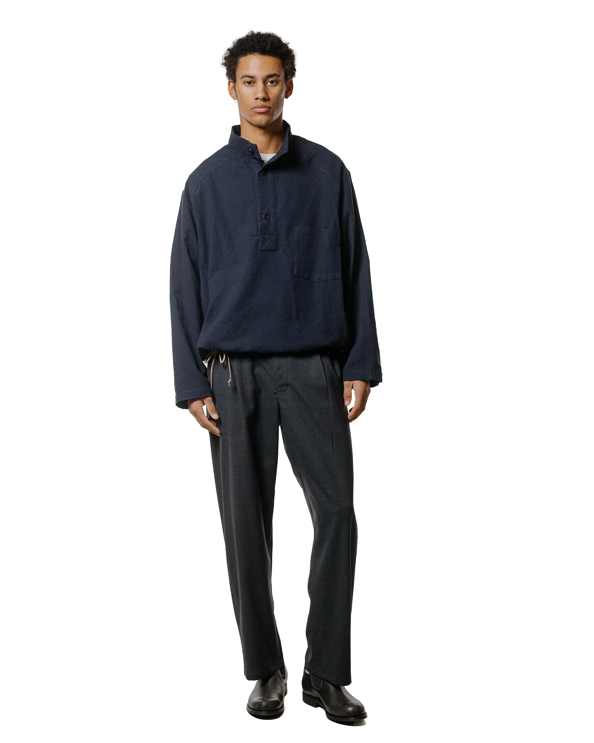 Wanze Work Smock Raw Cotton Silk Navy - Image 4