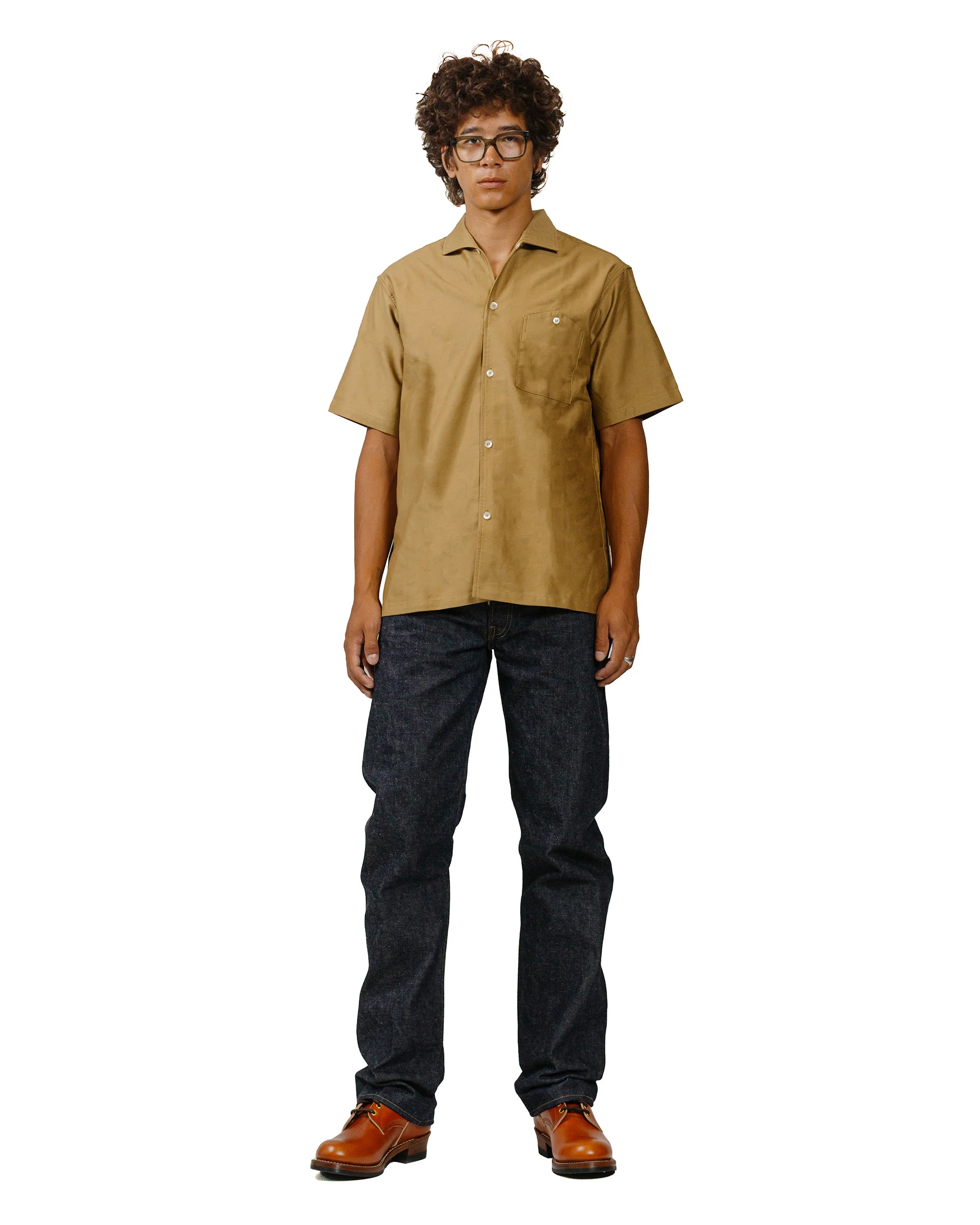 Warehouse Lot. 3091 S/S Open Collar Shirts Camel - Image 4